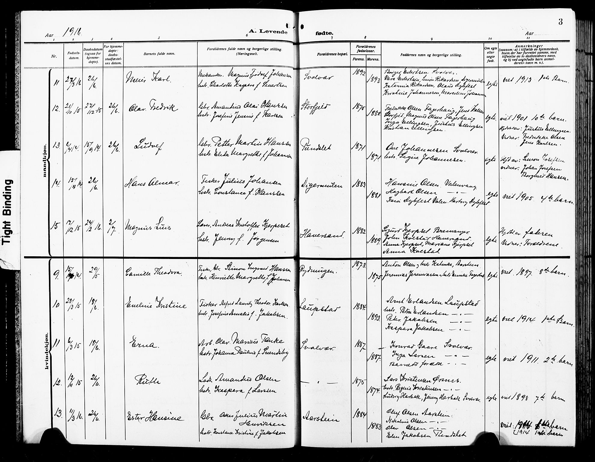 Ministerialprotokoller, klokkerbøker og fødselsregistre - Nordland, AV/SAT-A-1459/874/L1080: Klokkerbok nr. 874C09, 1915-1925, s. 3