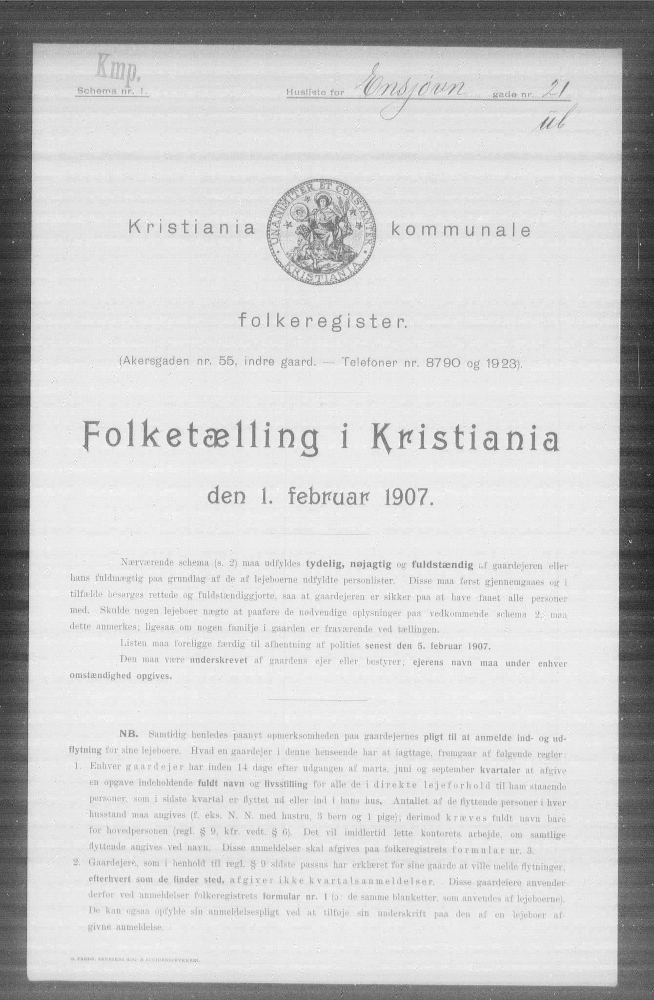 OBA, Kommunal folketelling 1.2.1907 for Kristiania kjøpstad, 1907, s. 11088