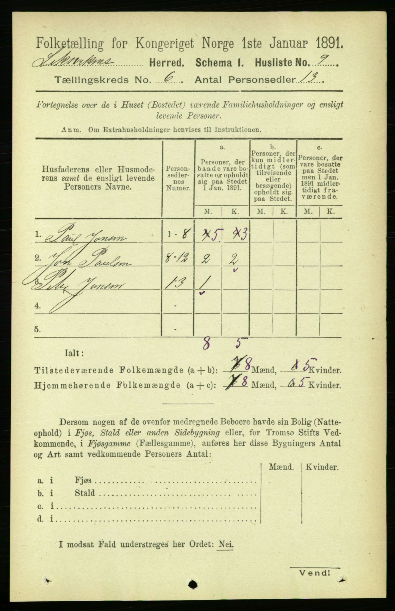 RA, Folketelling 1891 for 1718 Leksvik herred, 1891, s. 3141