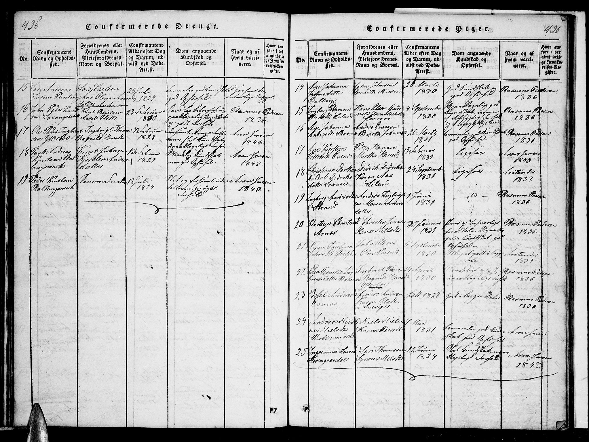 Ministerialprotokoller, klokkerbøker og fødselsregistre - Nordland, AV/SAT-A-1459/863/L0911: Klokkerbok nr. 863C01, 1821-1858, s. 495-496