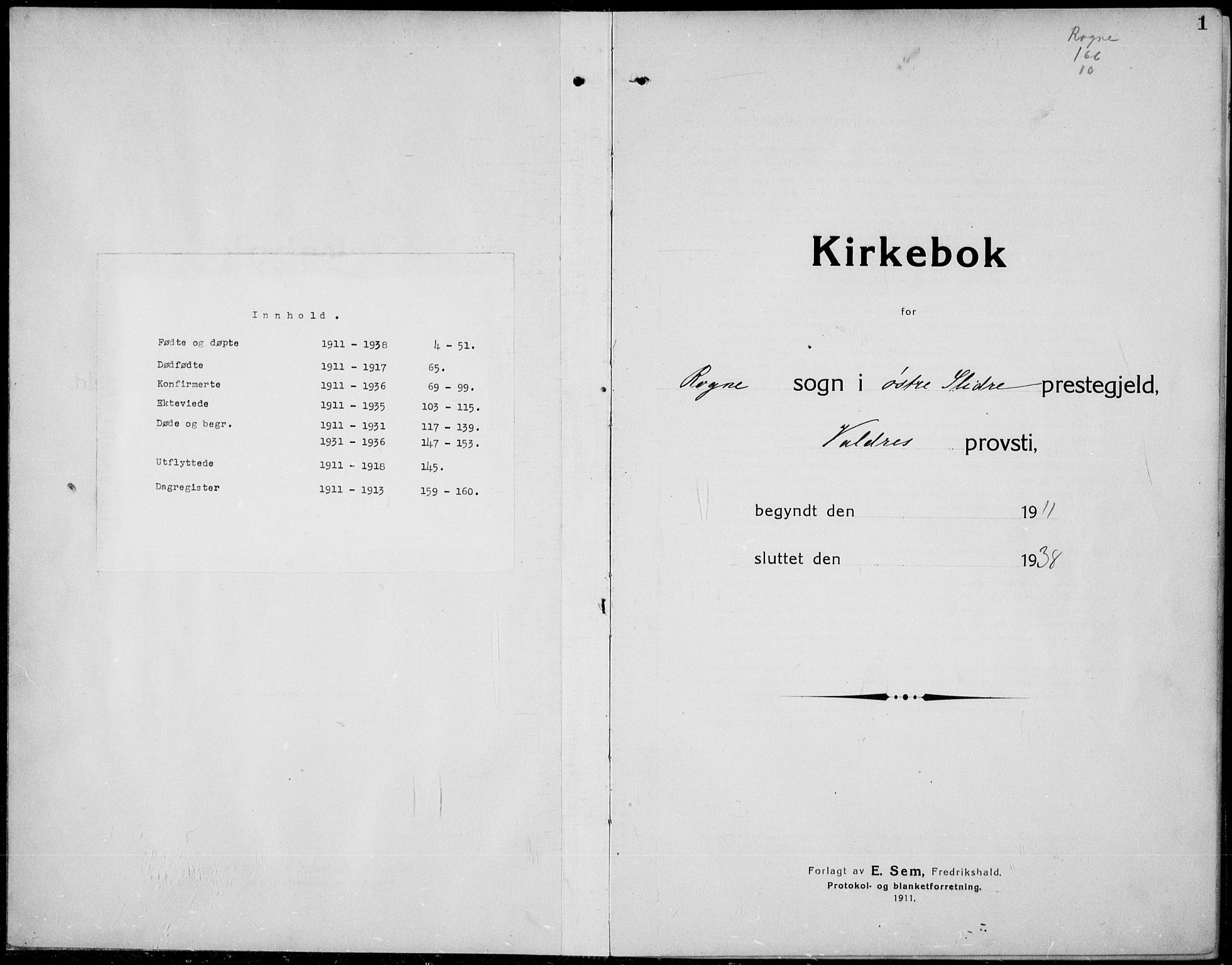 Øystre Slidre prestekontor, SAH/PREST-138/H/Ha/Hab/L0008: Klokkerbok nr. 8, 1911-1938, s. 1