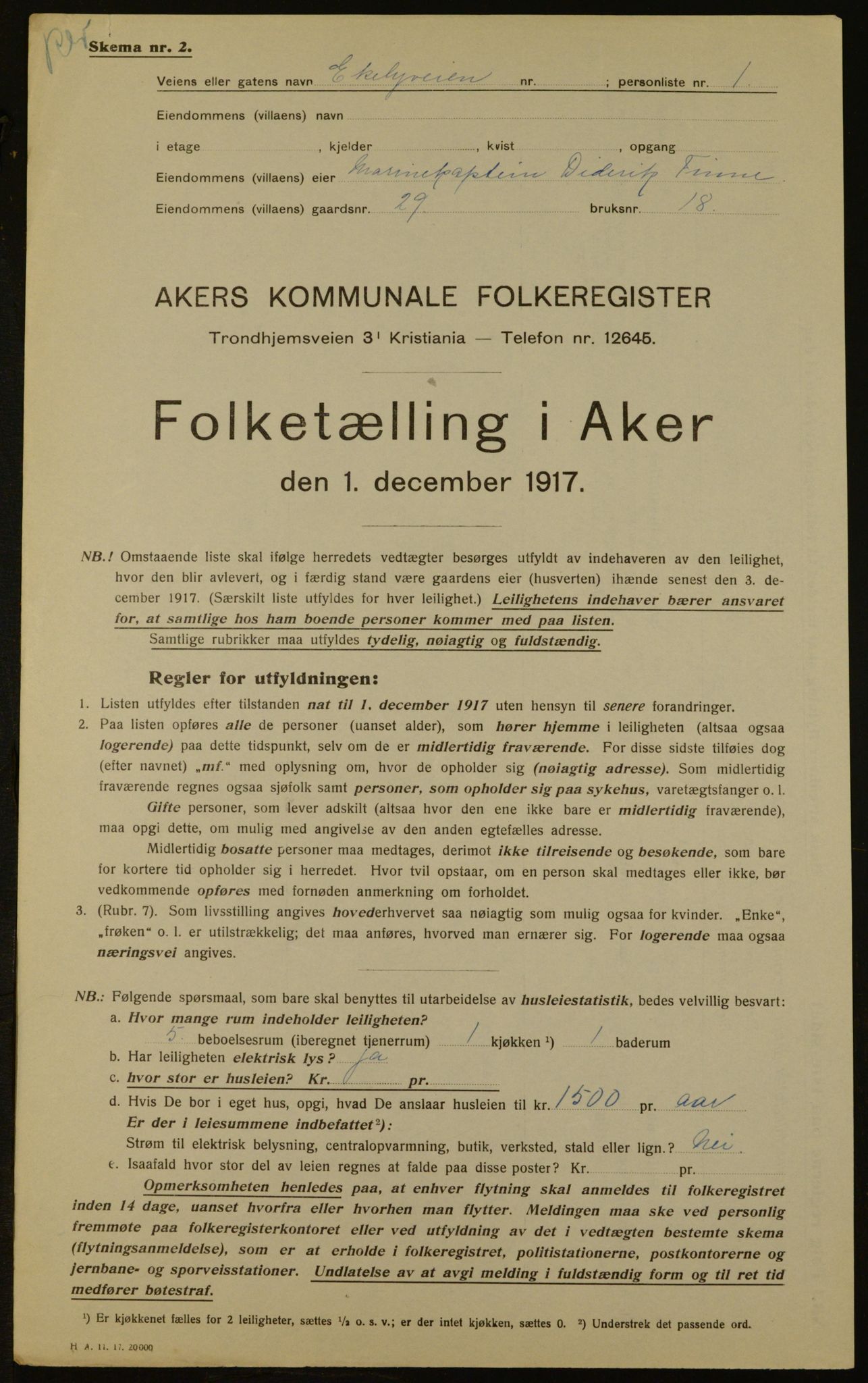 OBA, Kommunal folketelling 1.12.1917 for Aker, 1917, s. 4300