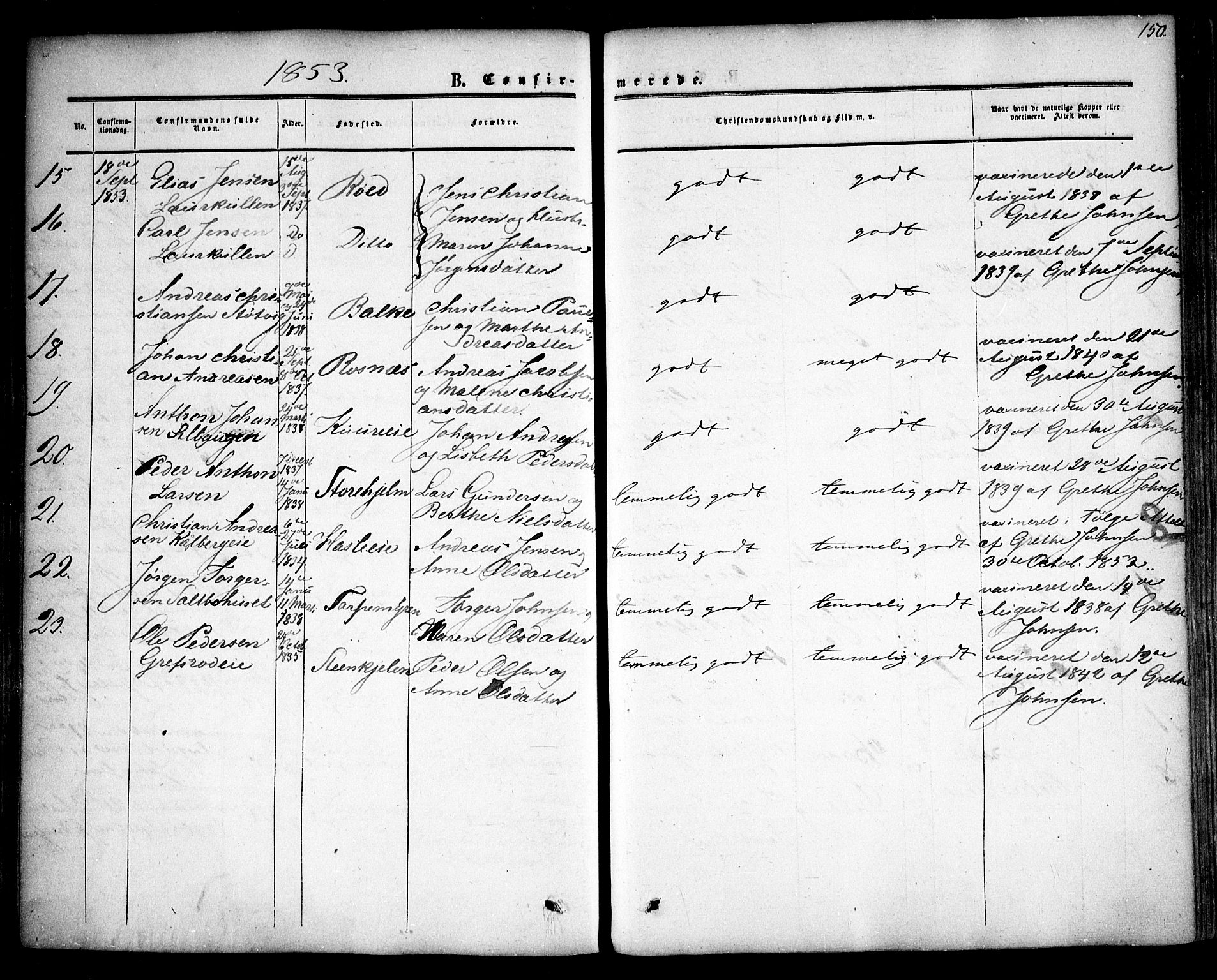 Rygge prestekontor Kirkebøker, AV/SAO-A-10084b/F/Fa/L0005: Ministerialbok nr. 5, 1852-1871, s. 150