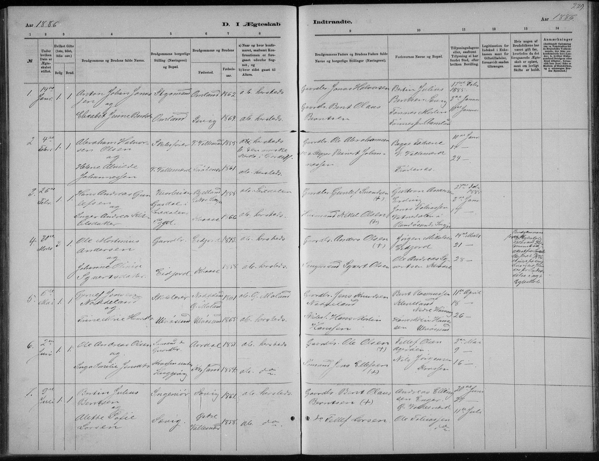 Høvåg sokneprestkontor, AV/SAK-1111-0025/F/Fb/L0004: Klokkerbok nr. B 4, 1883-1898, s. 229