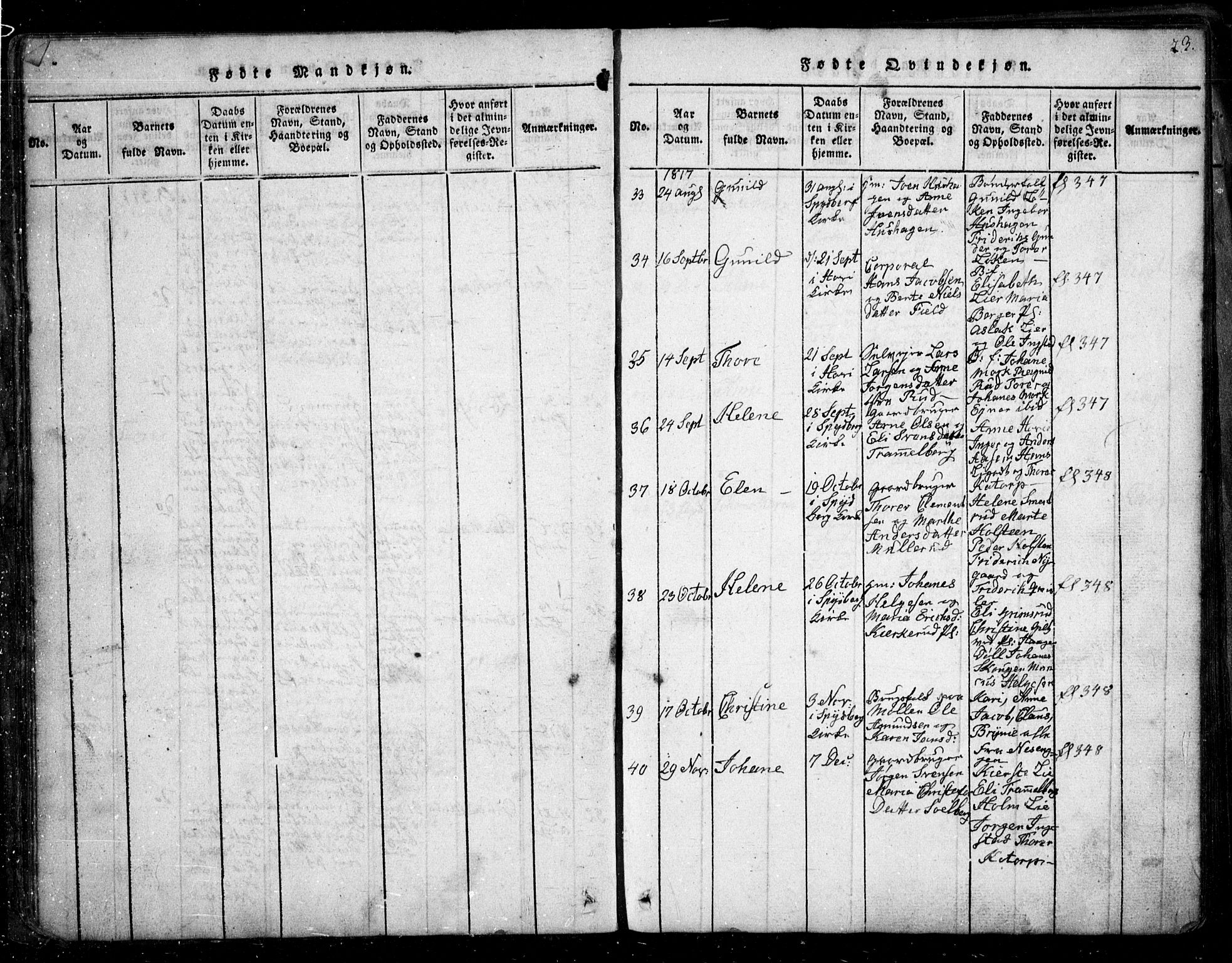 Spydeberg prestekontor Kirkebøker, AV/SAO-A-10924/G/Ga/L0001: Klokkerbok nr. I 1, 1814-1868, s. 23
