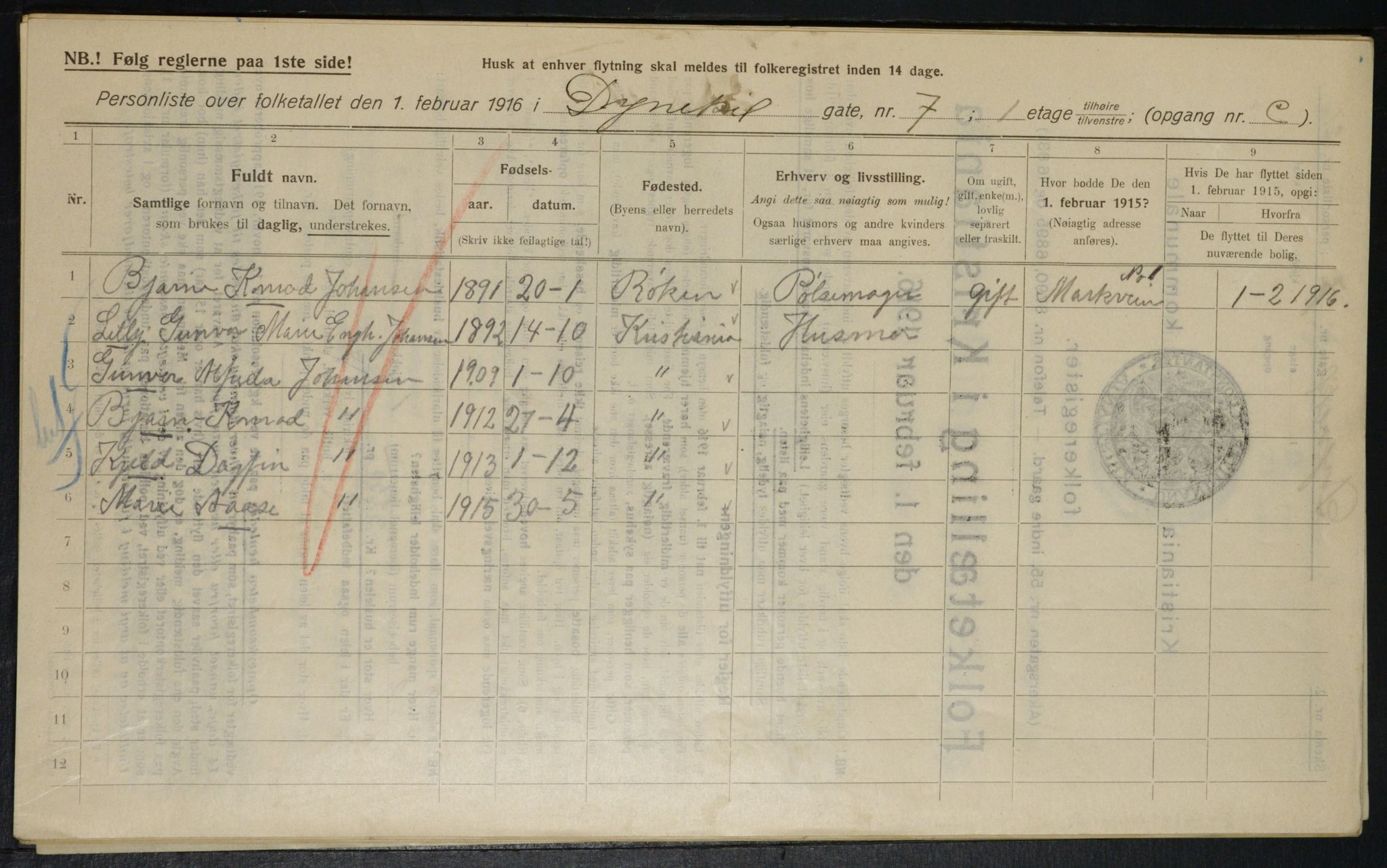 OBA, Kommunal folketelling 1.2.1916 for Kristiania, 1916, s. 17637