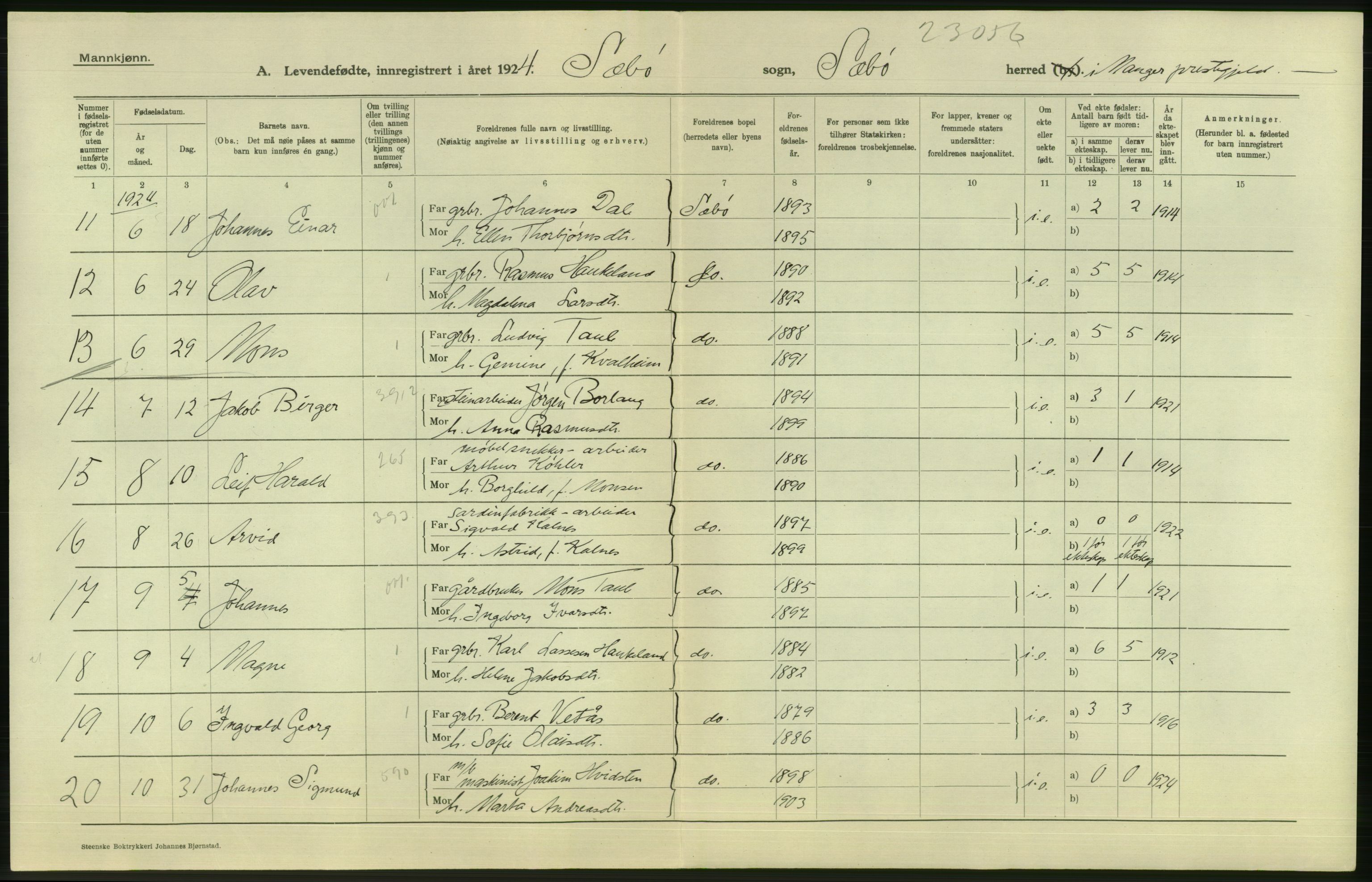 Statistisk sentralbyrå, Sosiodemografiske emner, Befolkning, AV/RA-S-2228/D/Df/Dfc/Dfcd/L0025: Hordaland fylke: Levendefødte menn og kvinner. Bygder., 1924, s. 4