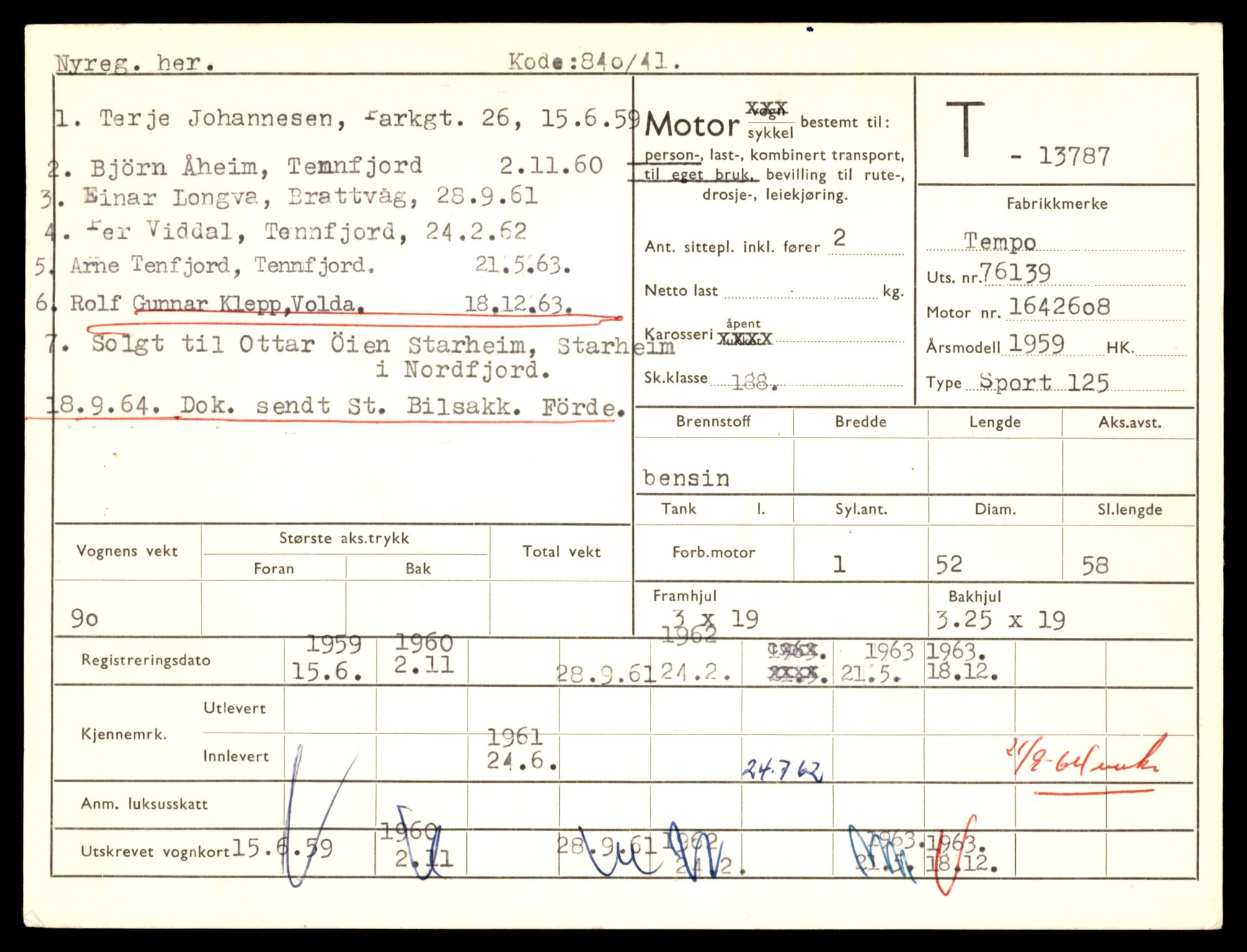 Møre og Romsdal vegkontor - Ålesund trafikkstasjon, AV/SAT-A-4099/F/Fe/L0041: Registreringskort for kjøretøy T 13710 - T 13905, 1927-1998, s. 1313