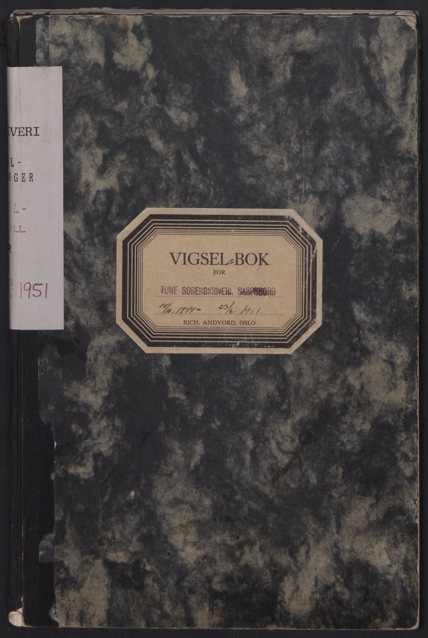 Tune sorenskriveri, AV/SAO-A-10470/L/Lb/L0003: Vigselprotokoll, 1944-1951