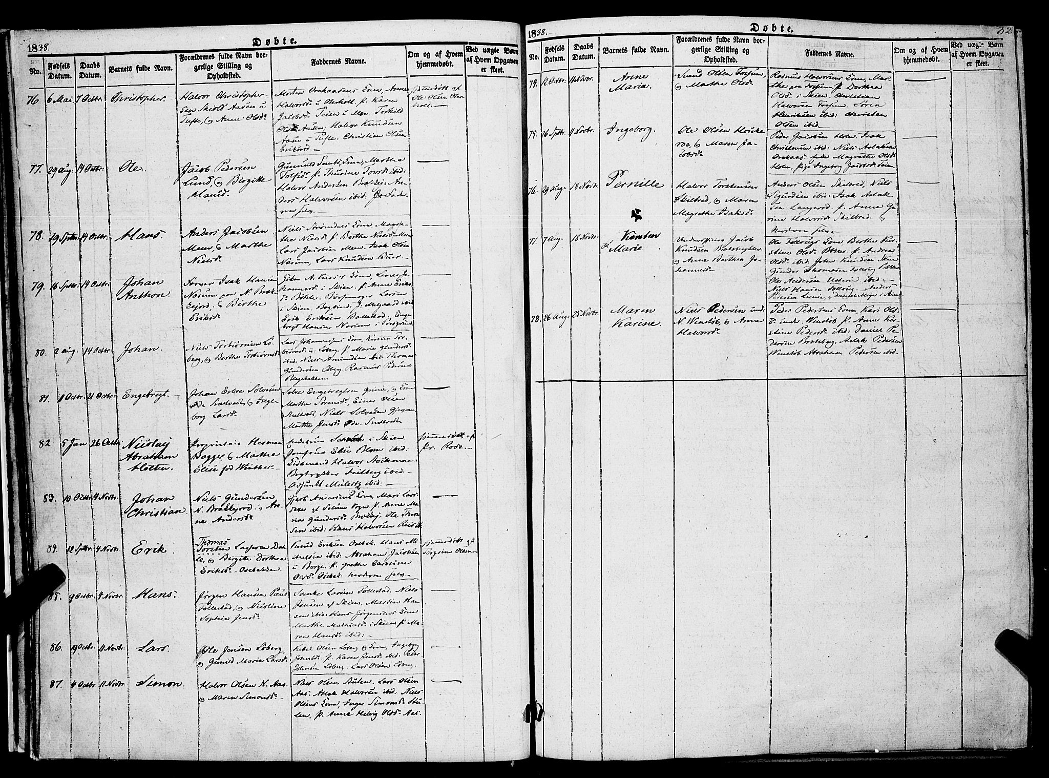 Gjerpen kirkebøker, AV/SAKO-A-265/F/Fa/L0007a: Ministerialbok nr. I 7A, 1834-1857, s. 32