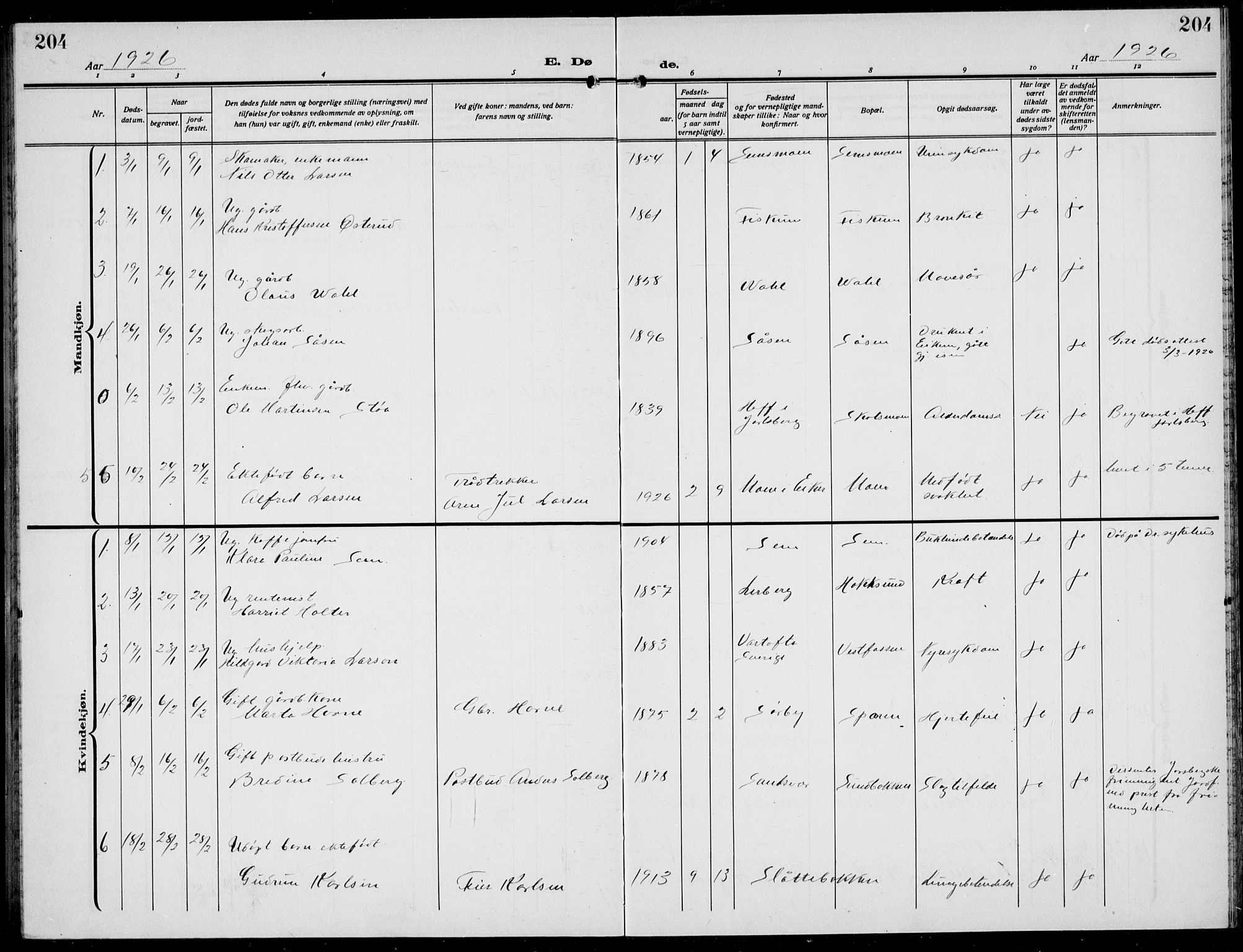 Eiker kirkebøker, AV/SAKO-A-4/G/Ga/L0010: Klokkerbok nr. I 10, 1925-1934, s. 204