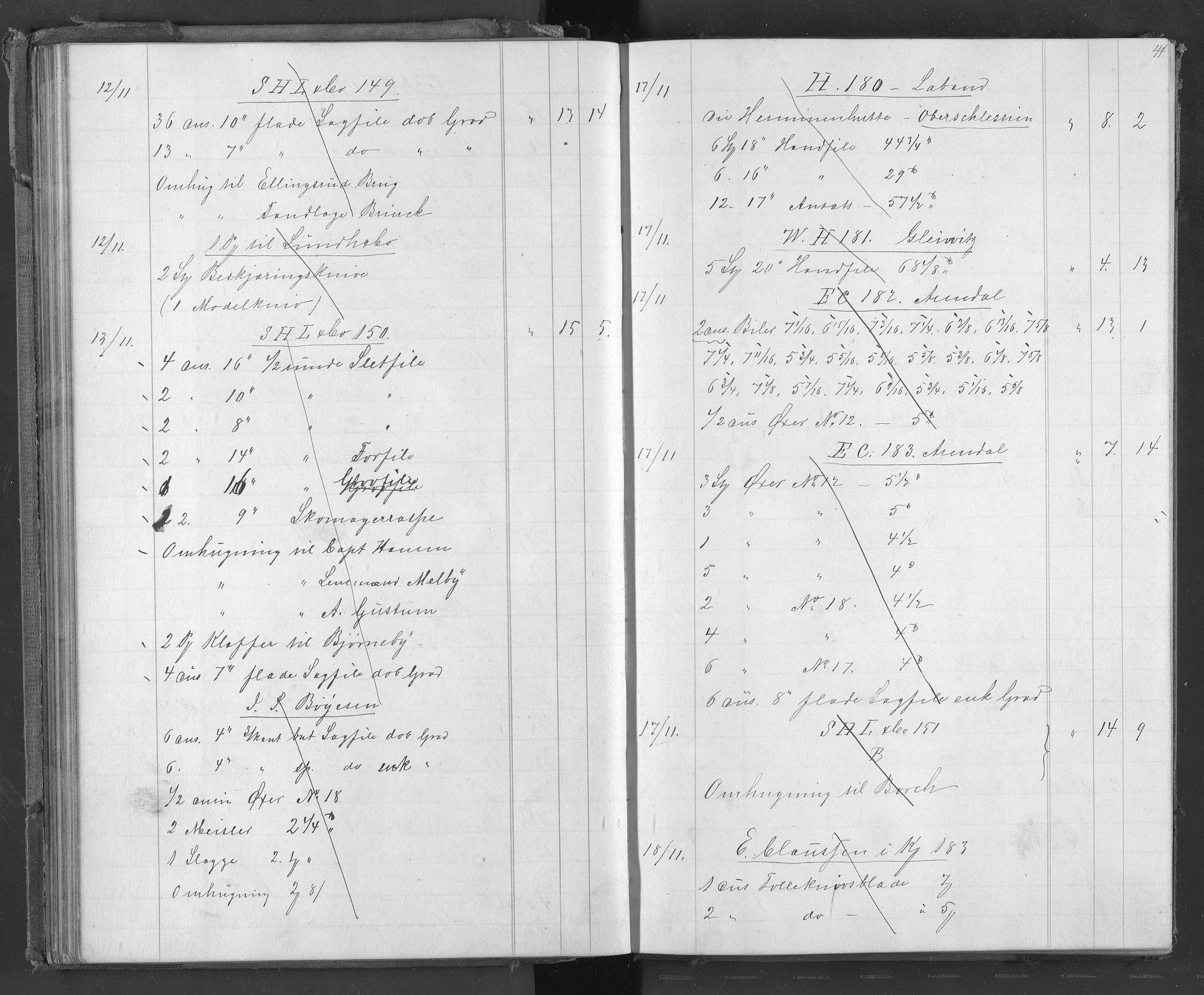 Egelands Jernverk, AAKS/PA-1907/01/L0056: Stålkontobok, 1873-1877, s. 44