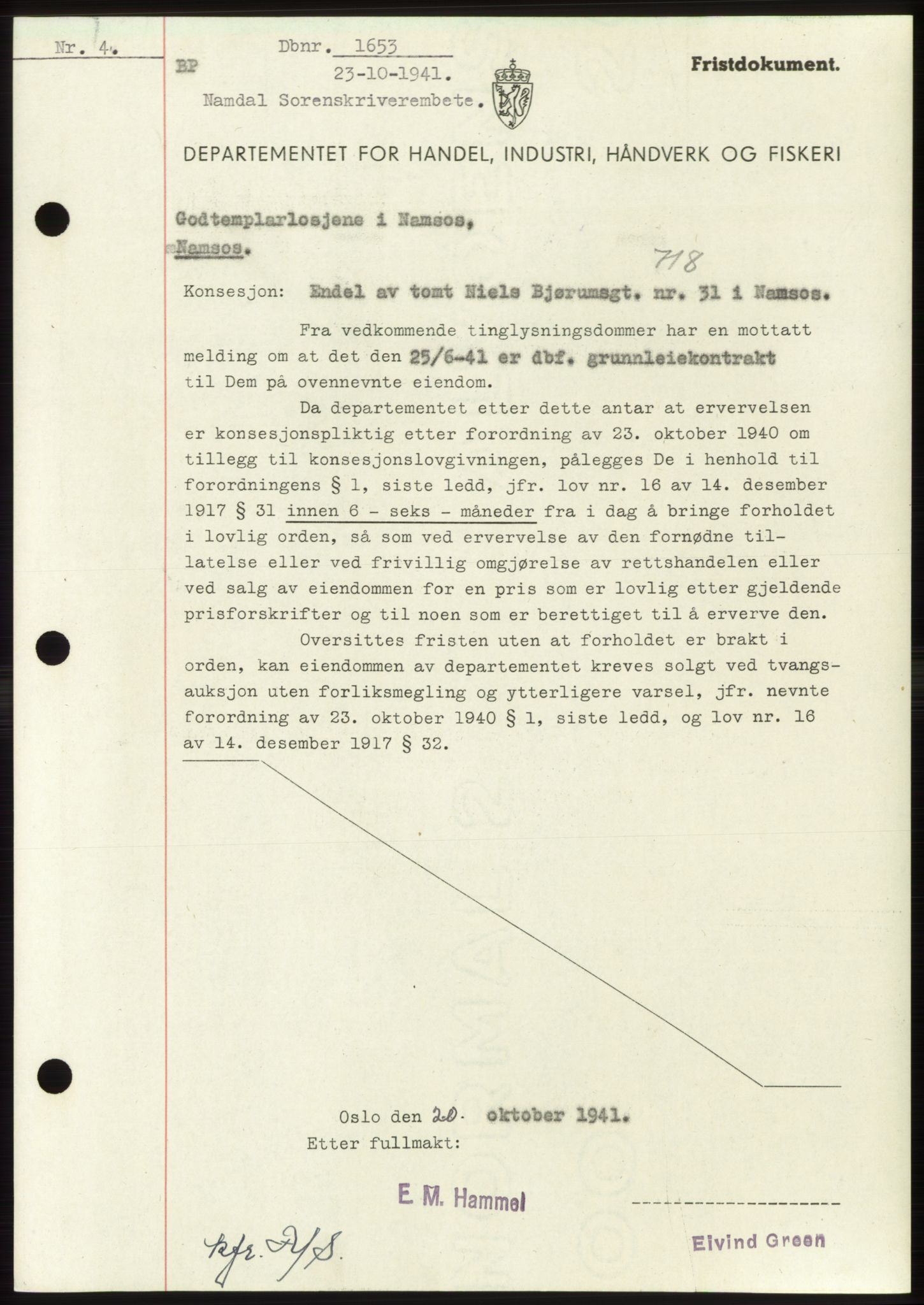 Namdal sorenskriveri, SAT/A-4133/1/2/2C: Pantebok nr. -, 1941-1942, Dagboknr: 1653/1941