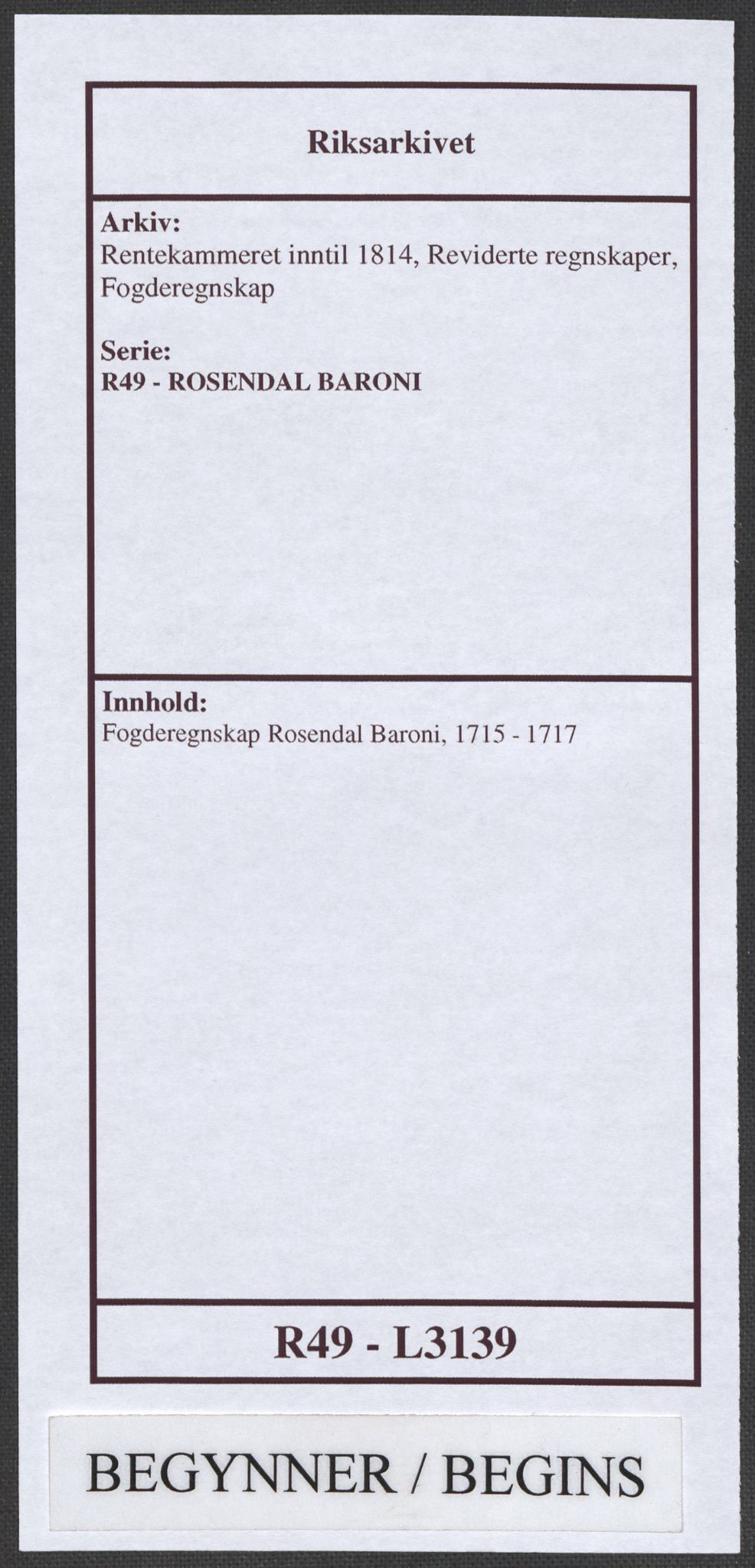 Rentekammeret inntil 1814, Reviderte regnskaper, Fogderegnskap, RA/EA-4092/R49/L3139: Fogderegnskap Rosendal Baroni, 1715-1717, s. 1