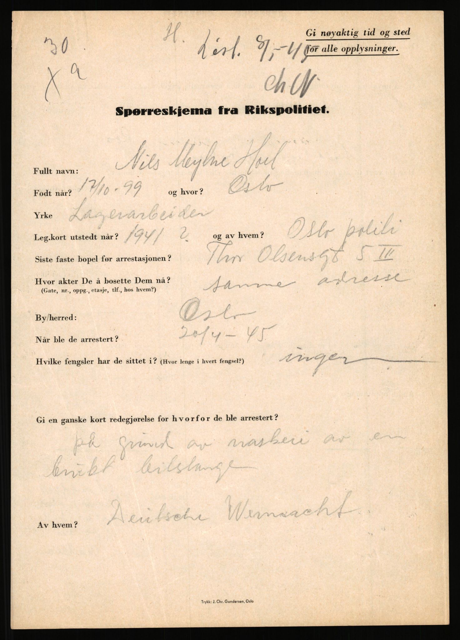 Rikspolitisjefen, AV/RA-S-1560/L/L0007: Heen, Erik C. - Iversen, Trygve, 1940-1945, s. 397