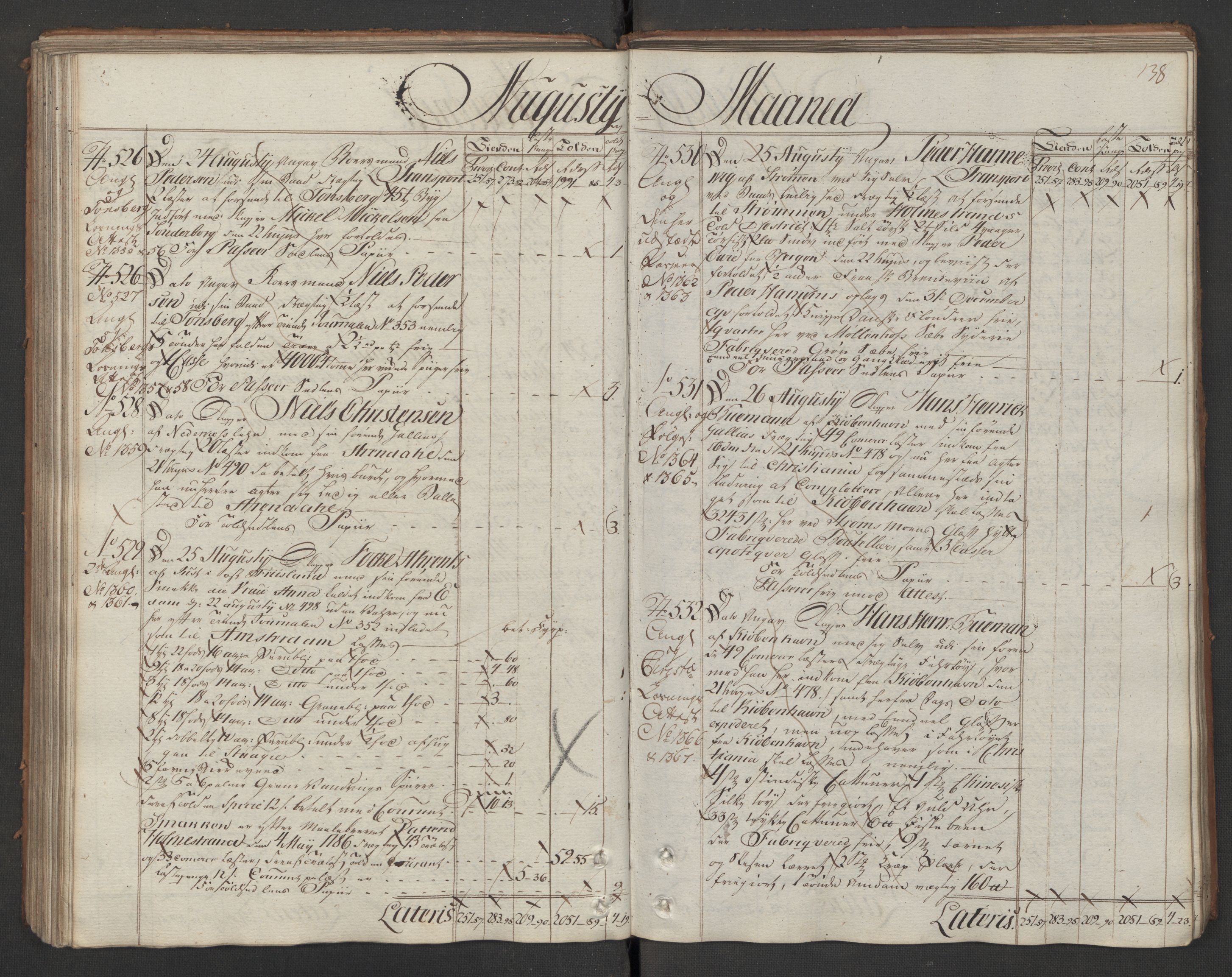 Generaltollkammeret, tollregnskaper, AV/RA-EA-5490/R08/L0143/0001: Tollregnskaper Drammen / Utgående hovedtollbok, 1786, s. 137b-138a