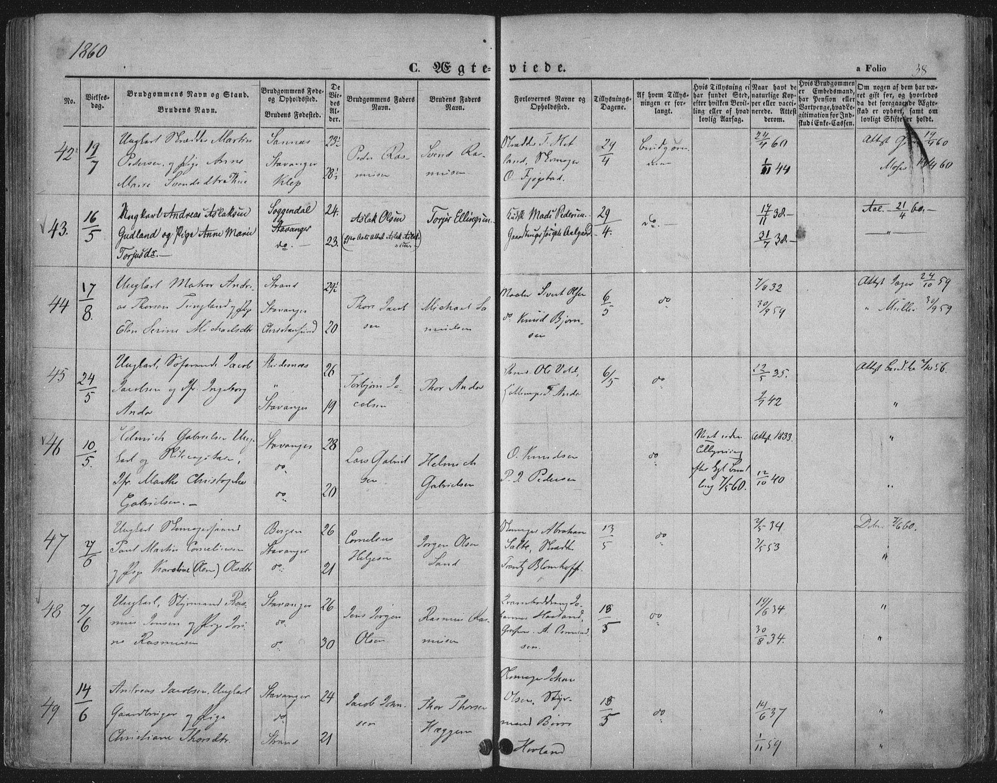 Domkirken sokneprestkontor, SAST/A-101812/001/30/30BA/L0019: Ministerialbok nr. A 18, 1857-1877, s. 38