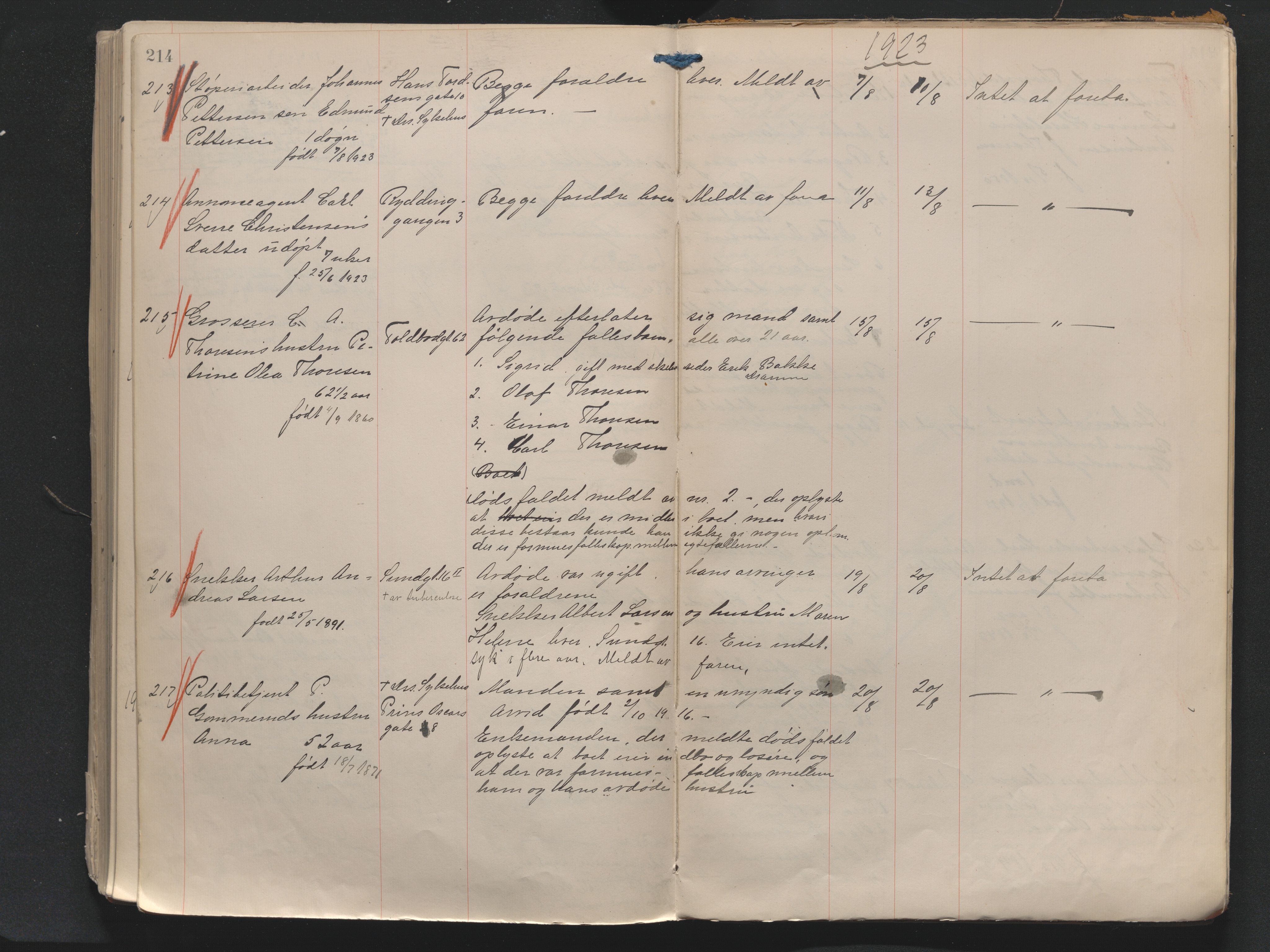 Drammen byfogd, SAKO/A-222/H/Ha/Haa/L0014: Dødsjournal., 1920-1923, s. 214