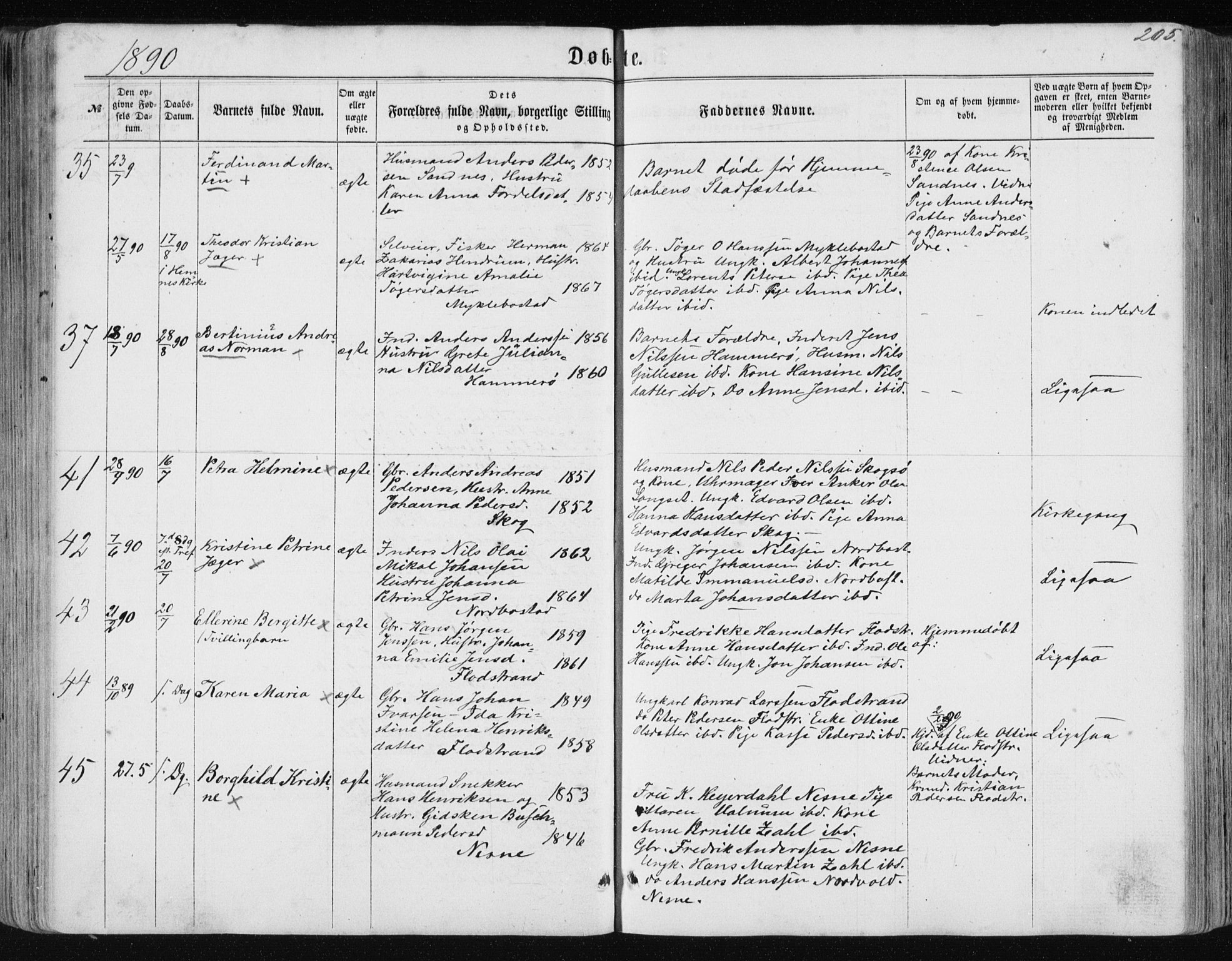 Ministerialprotokoller, klokkerbøker og fødselsregistre - Nordland, AV/SAT-A-1459/838/L0556: Klokkerbok nr. 838C03, 1861-1893, s. 205