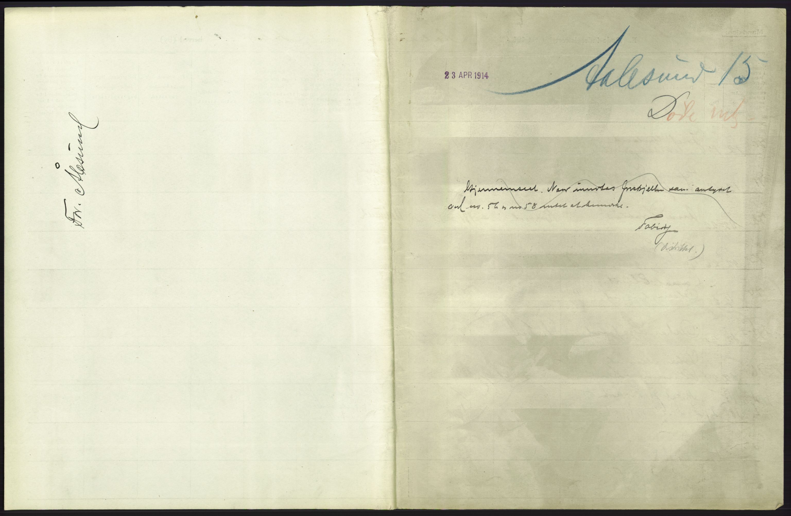 Statistisk sentralbyrå, Sosiodemografiske emner, Befolkning, AV/RA-S-2228/D/Df/Dfb/Dfbc/L0037: Romsdals amt: Døde. Bygder og byer., 1913, s. 483