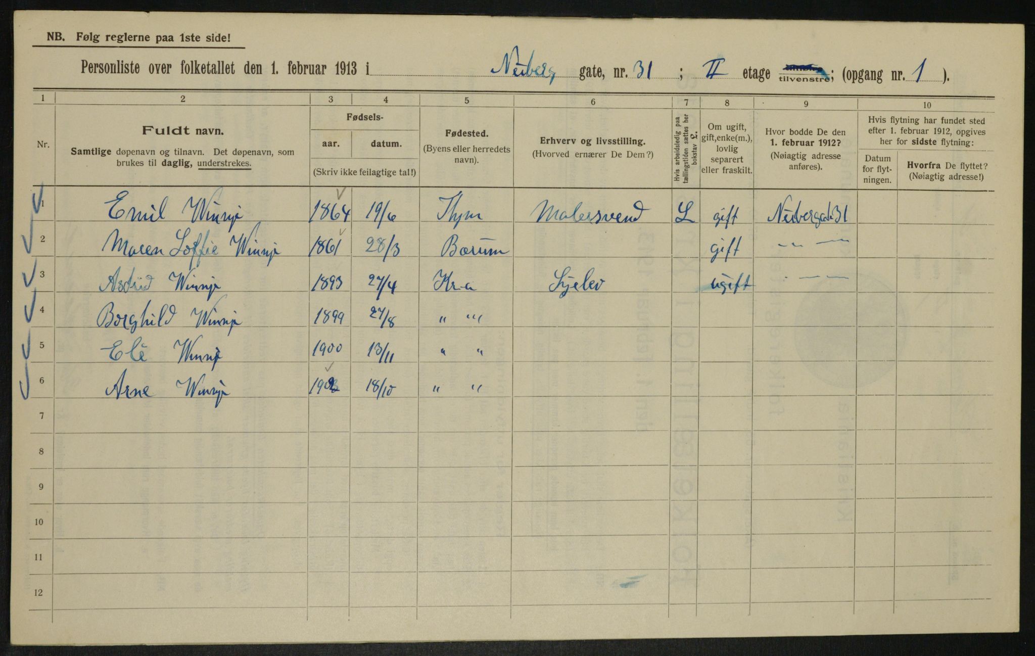 OBA, Kommunal folketelling 1.2.1913 for Kristiania, 1913, s. 70090