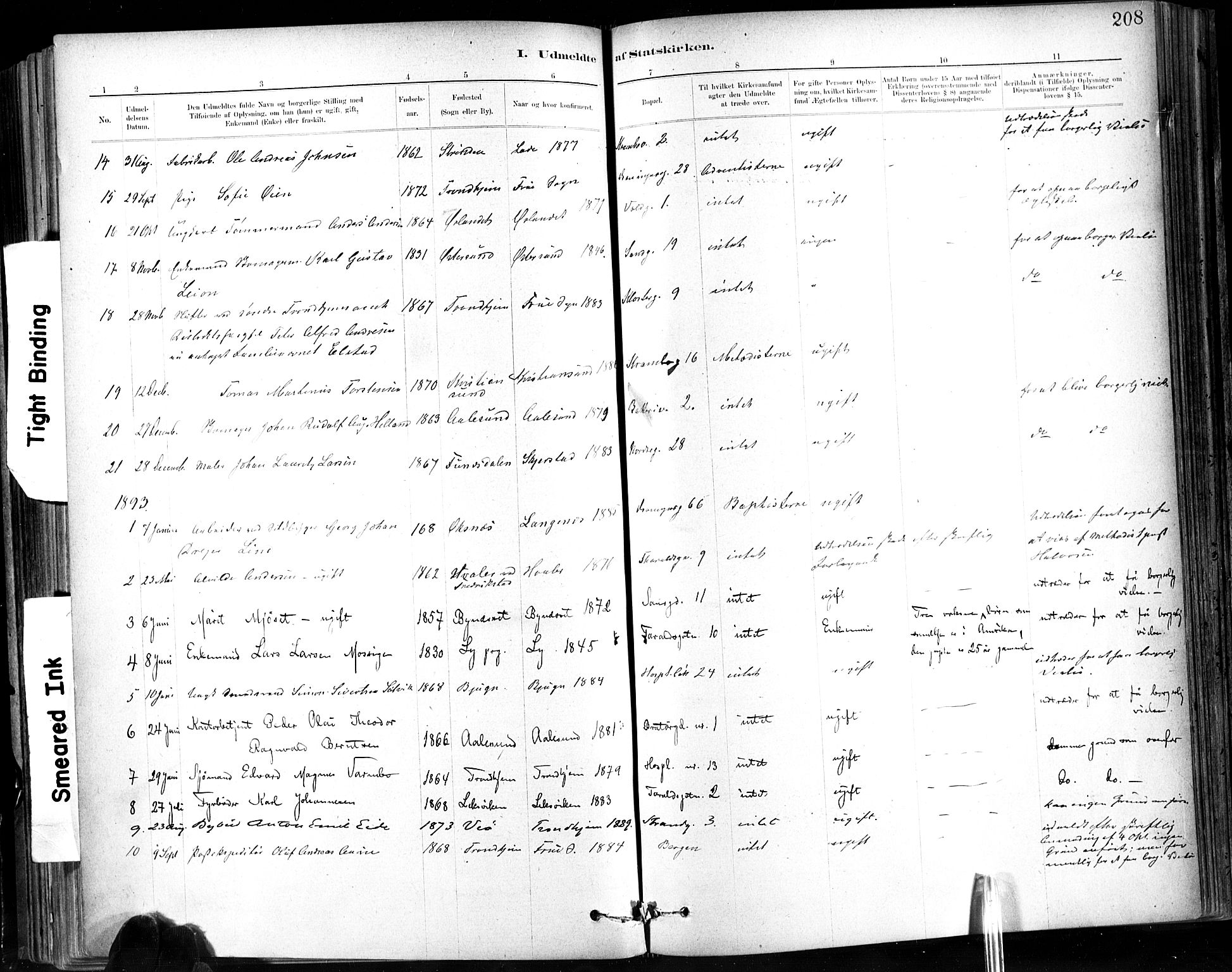 Ministerialprotokoller, klokkerbøker og fødselsregistre - Sør-Trøndelag, SAT/A-1456/602/L0120: Ministerialbok nr. 602A18, 1880-1913, s. 208