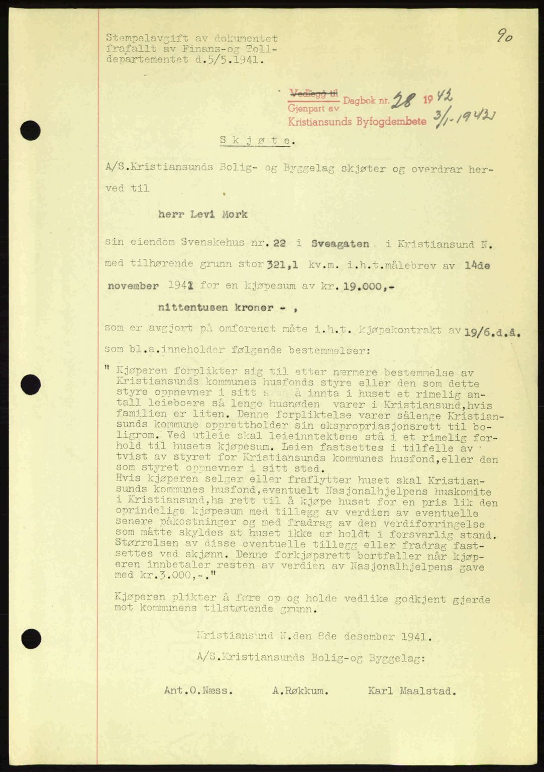 Kristiansund byfogd, AV/SAT-A-4587/A/27: Pantebok nr. 34, 1941-1945, Dagboknr: 28/1942