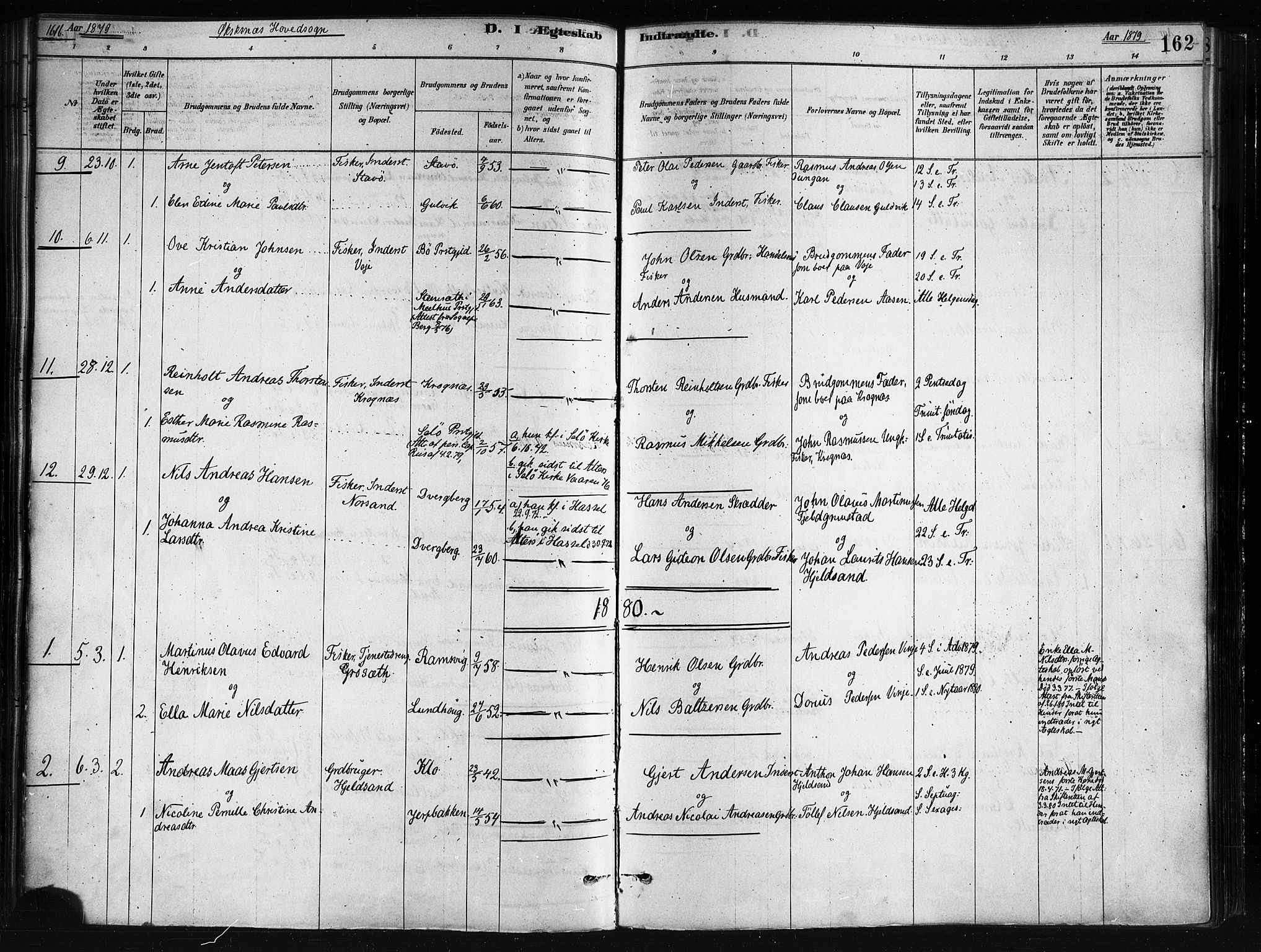 Ministerialprotokoller, klokkerbøker og fødselsregistre - Nordland, SAT/A-1459/893/L1335: Ministerialbok nr. 893A08 /1, 1878-1884, s. 162