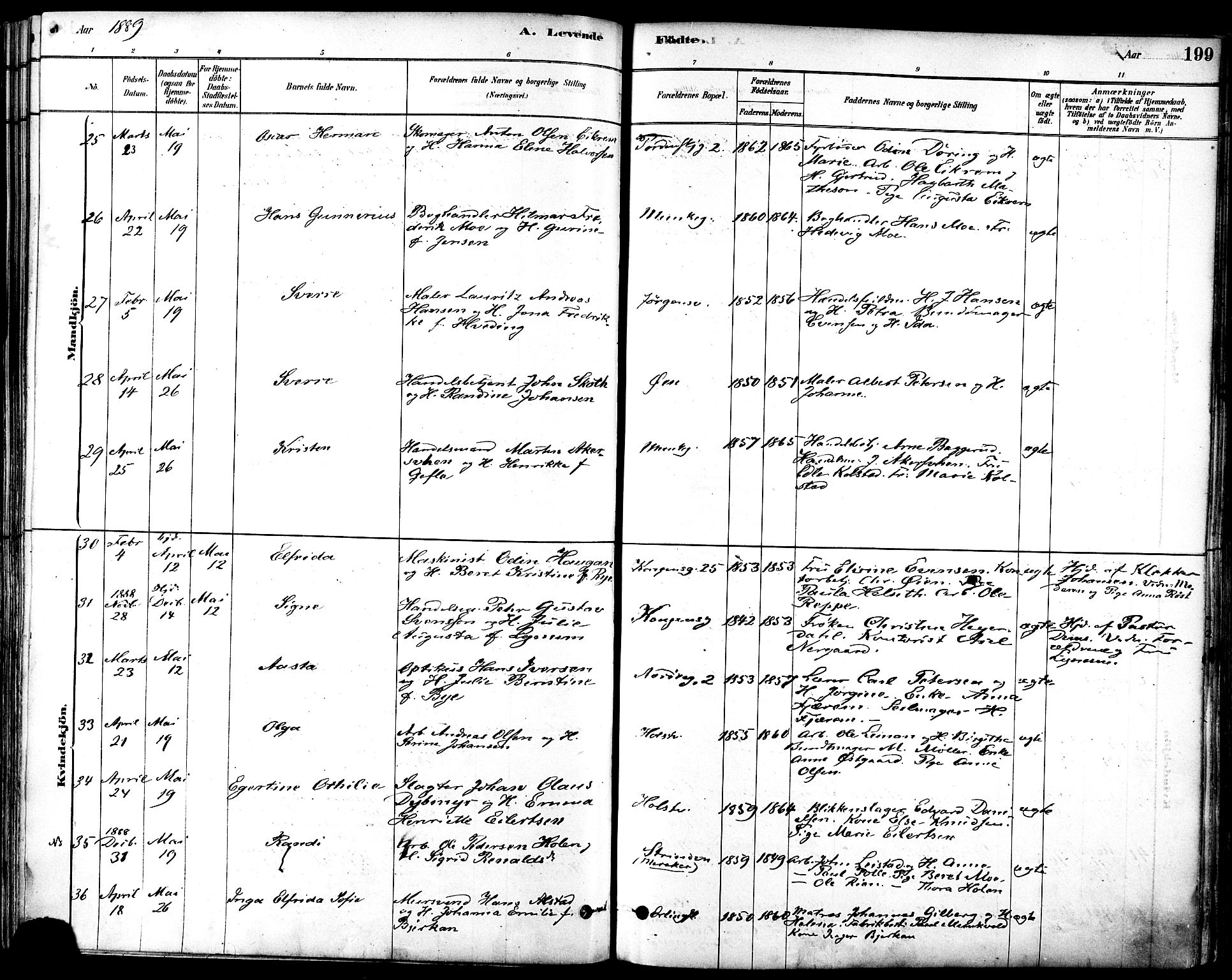 Ministerialprotokoller, klokkerbøker og fødselsregistre - Sør-Trøndelag, SAT/A-1456/601/L0057: Ministerialbok nr. 601A25, 1877-1891, s. 199