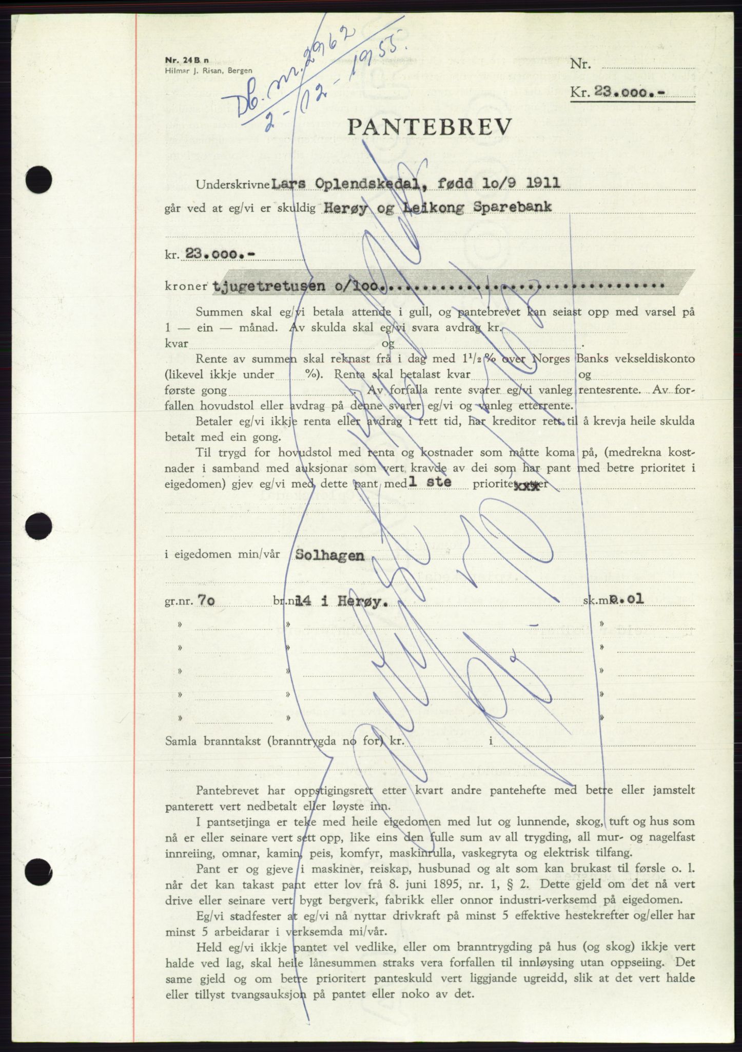 Søre Sunnmøre sorenskriveri, SAT/A-4122/1/2/2C/L0127: Pantebok nr. 15B, 1955-1955, Dagboknr: 2962/1955