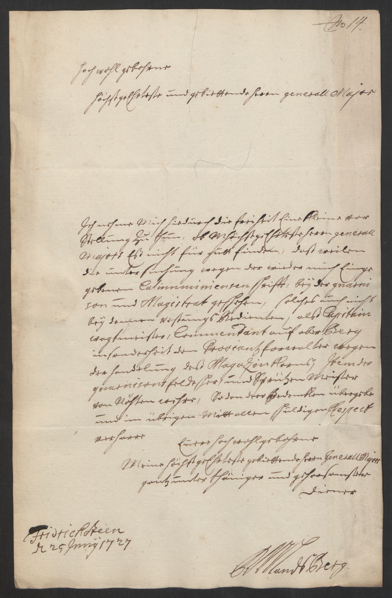 Kommanderende general (KG I) med Det norske krigsdirektorium, AV/RA-EA-5419/D/L0153: Fredriksten festning: Brev, inventarfortegnelser og regnskapsekstrakter, 1724-1729, s. 461