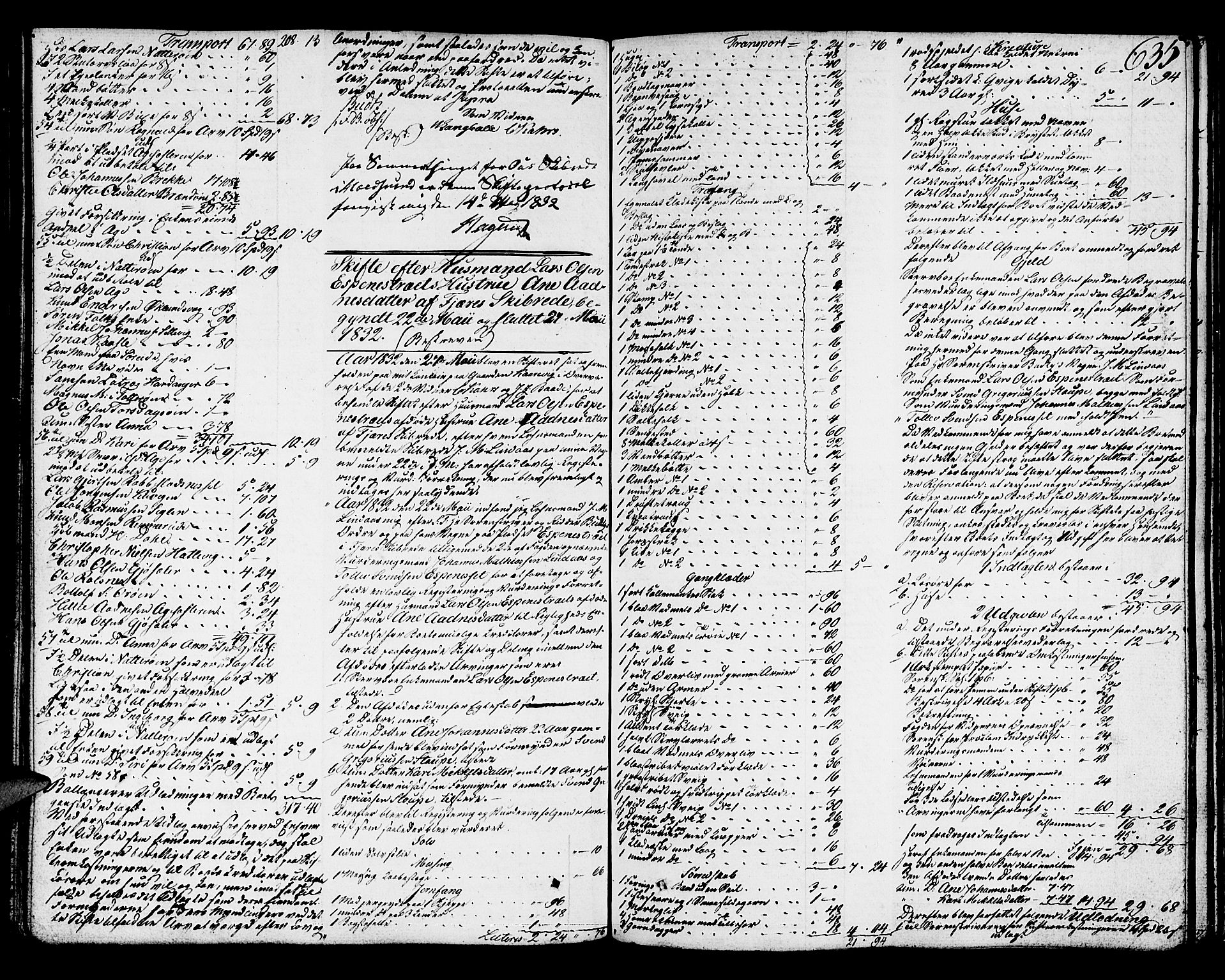 Sunnhordland sorenskrivar, SAB/A-2401/1/H/Ha/Had/L0003: Skifteprotokollar. Føyen, Fjære og Våg. Fol. 365- ut. Register i protokoll., 1828-1834, s. 634b-635a