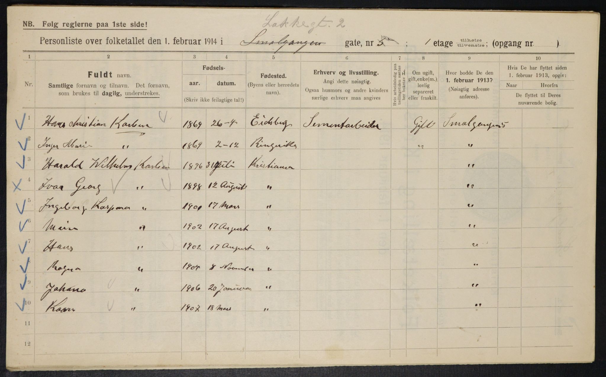 OBA, Kommunal folketelling 1.2.1914 for Kristiania, 1914, s. 55214