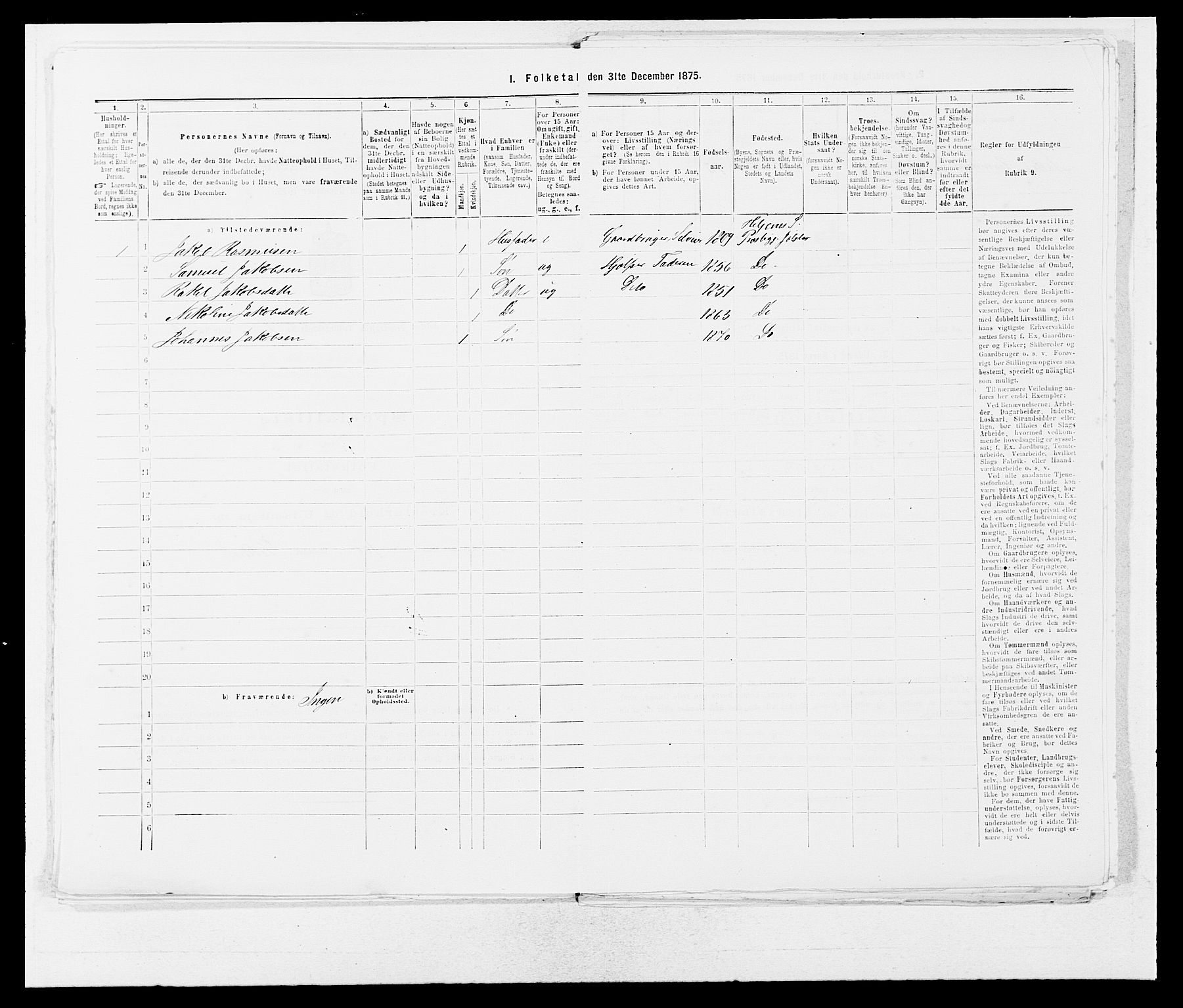 SAB, Folketelling 1875 for 1431P Jølster prestegjeld, 1875, s. 154