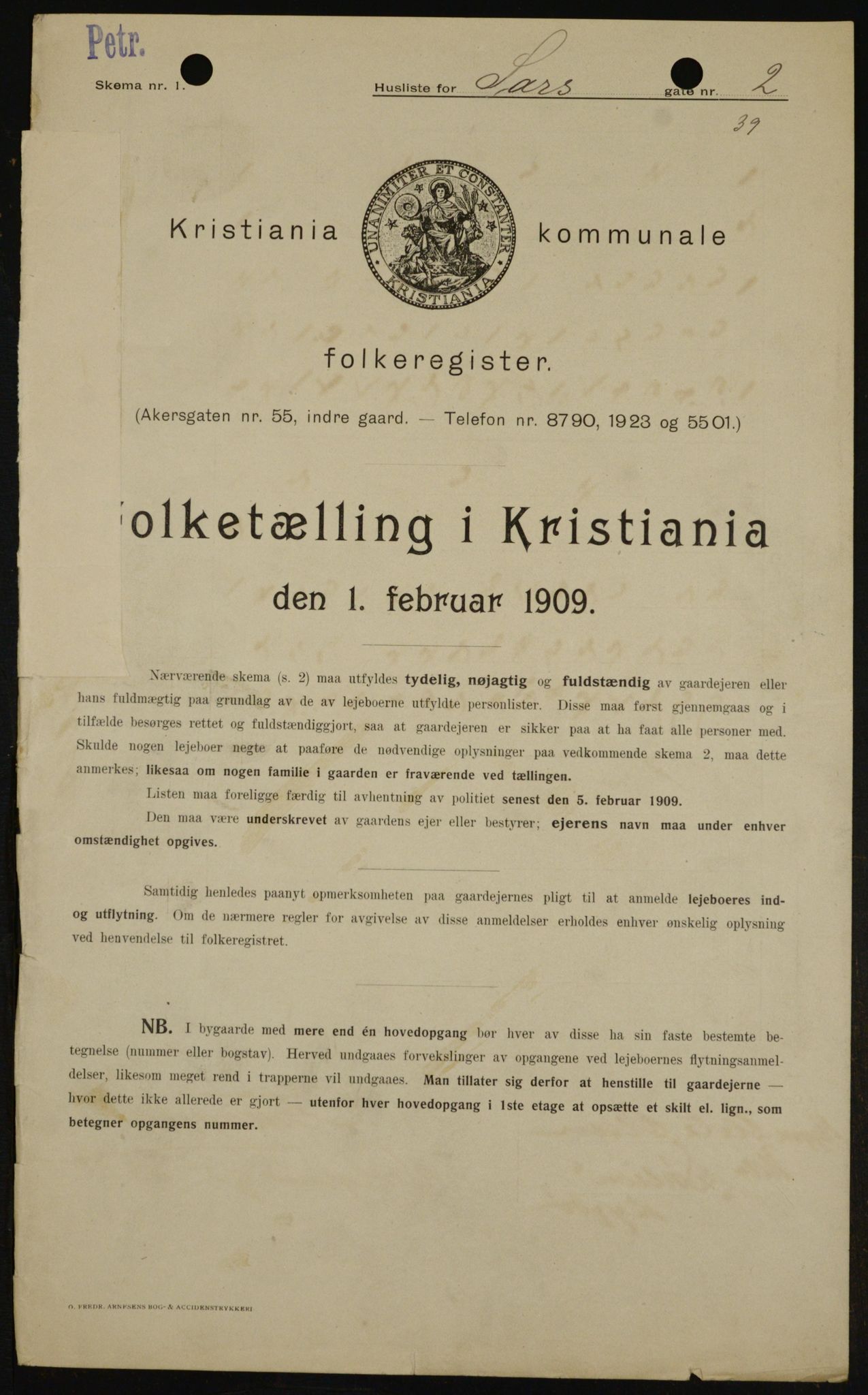 OBA, Kommunal folketelling 1.2.1909 for Kristiania kjøpstad, 1909, s. 81083