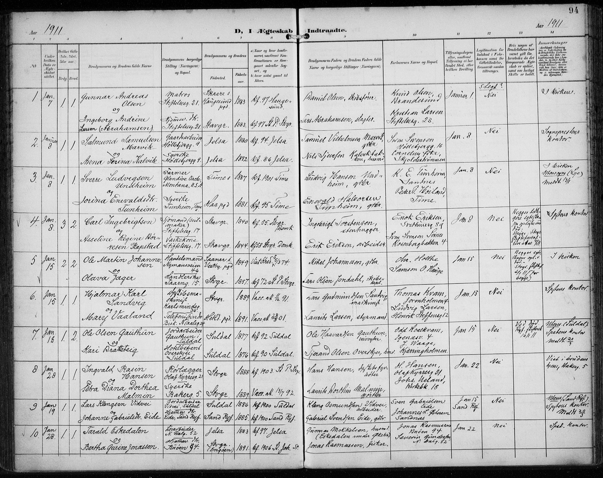 St. Petri sokneprestkontor, AV/SAST-A-101813/002/A/L0003: Ministerialbok nr. A 24, 1900-1921, s. 94