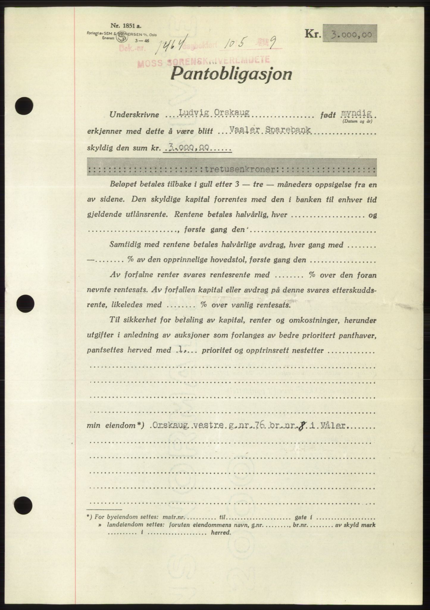 Moss sorenskriveri, SAO/A-10168: Pantebok nr. B21, 1949-1949, Dagboknr: 1464/1949