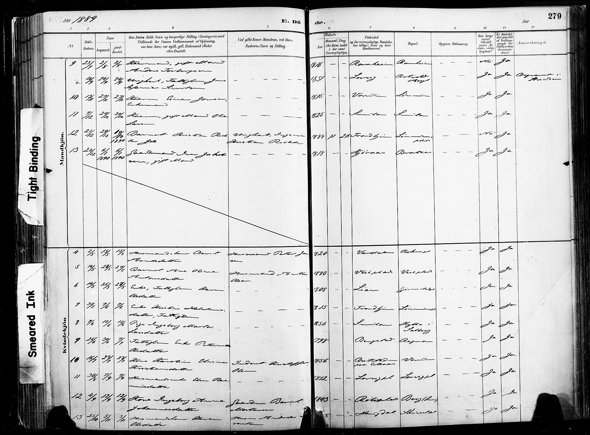 Ministerialprotokoller, klokkerbøker og fødselsregistre - Nord-Trøndelag, SAT/A-1458/735/L0351: Ministerialbok nr. 735A10, 1884-1908, s. 279
