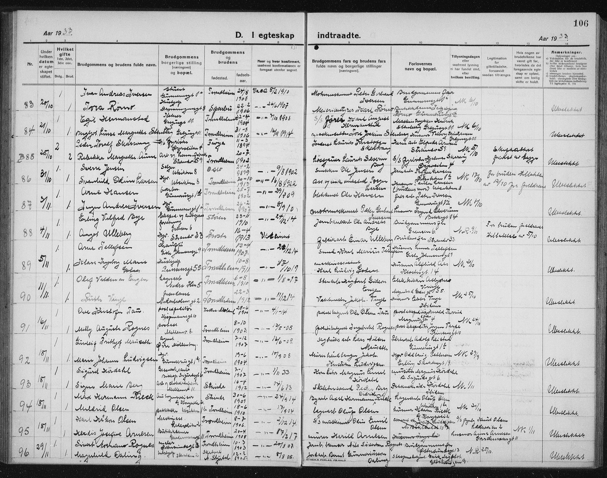 Ministerialprotokoller, klokkerbøker og fødselsregistre - Sør-Trøndelag, SAT/A-1456/605/L0260: Klokkerbok nr. 605C07, 1922-1942, s. 106