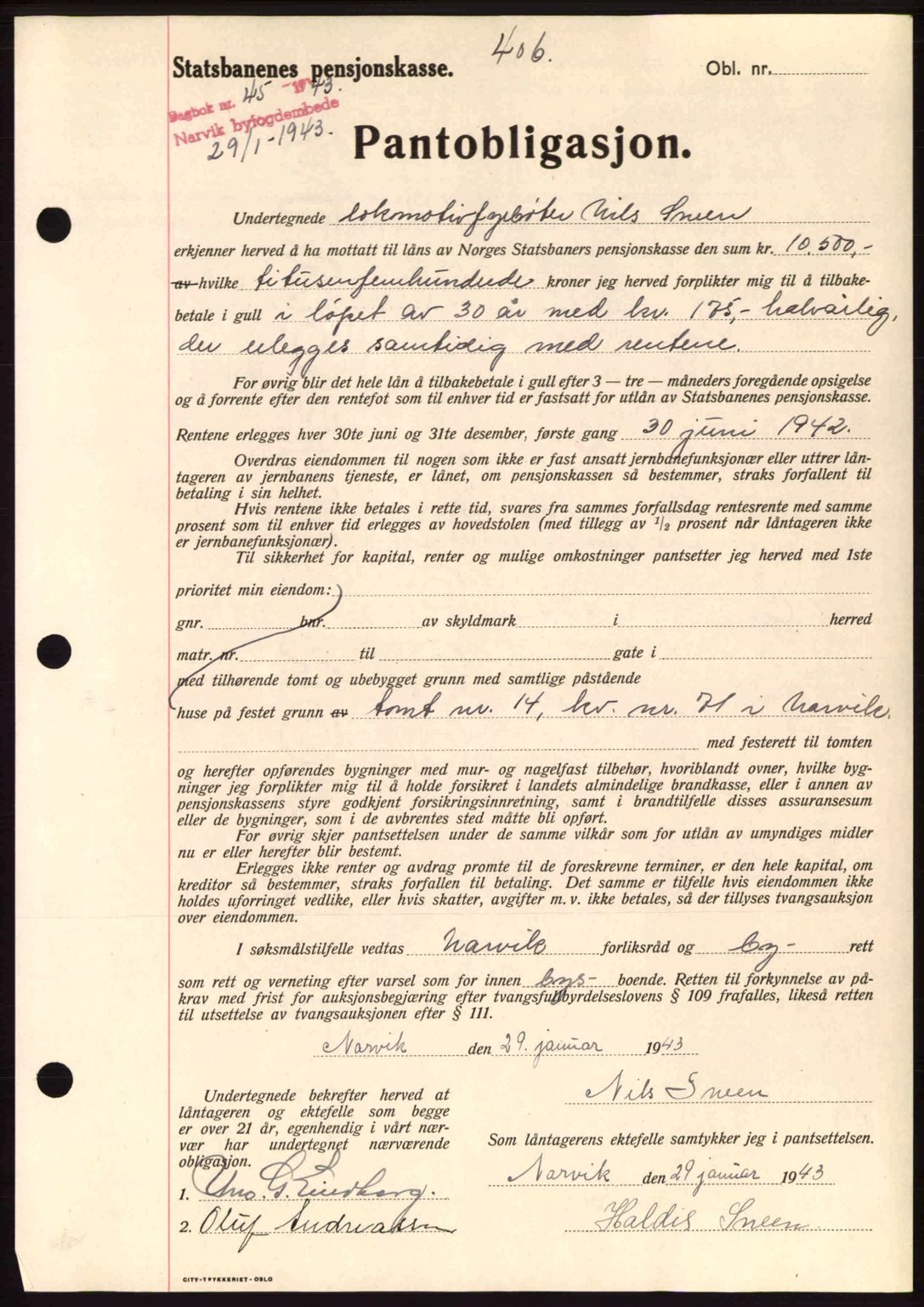 Narvik sorenskriveri, SAT/A-0002/1/2/2C/2Ca: Pantebok nr. A19, 1942-1943, Dagboknr: 45/1943