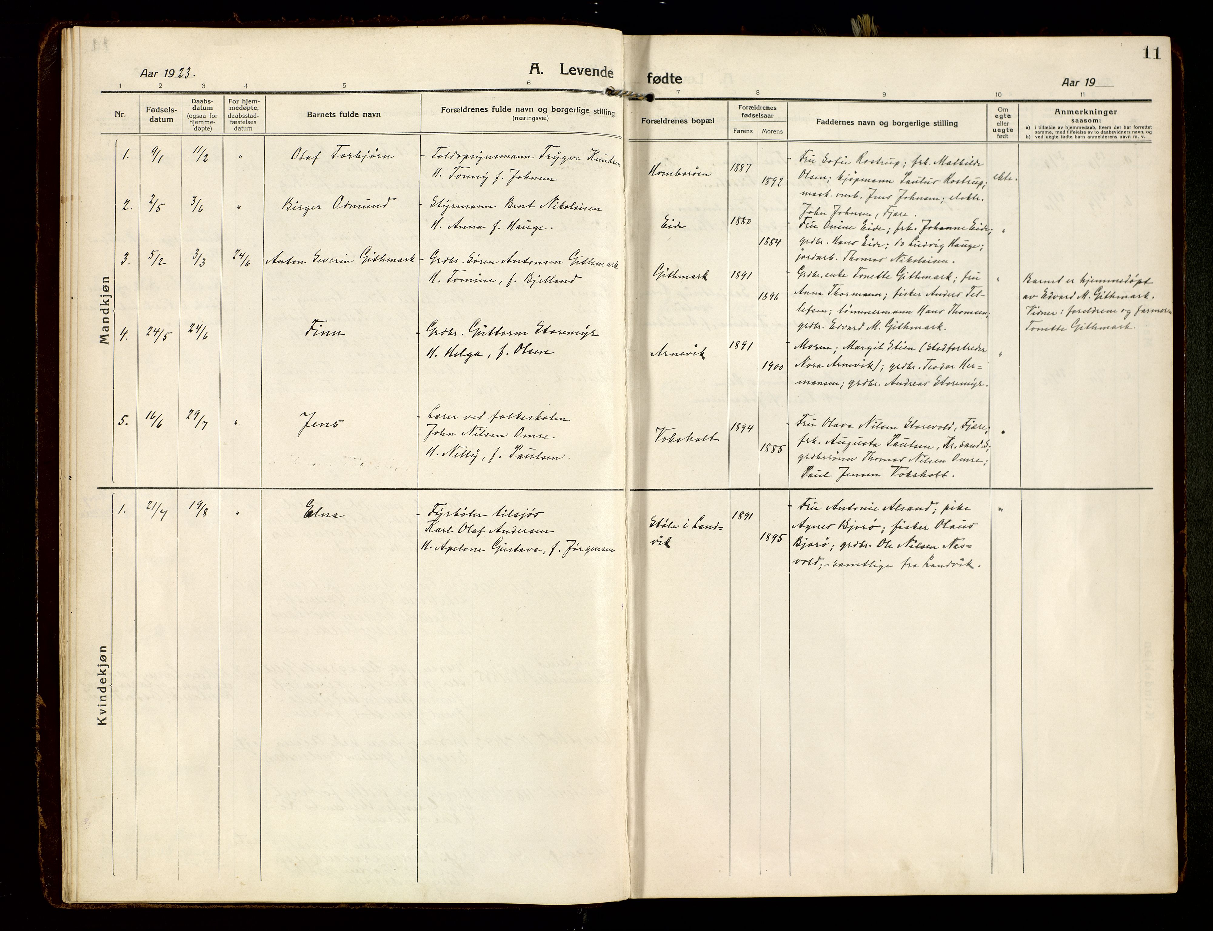 Hommedal sokneprestkontor, AV/SAK-1111-0023/F/Fa/Faa/L0004: Ministerialbok nr. A 4, 1916-1945, s. 11