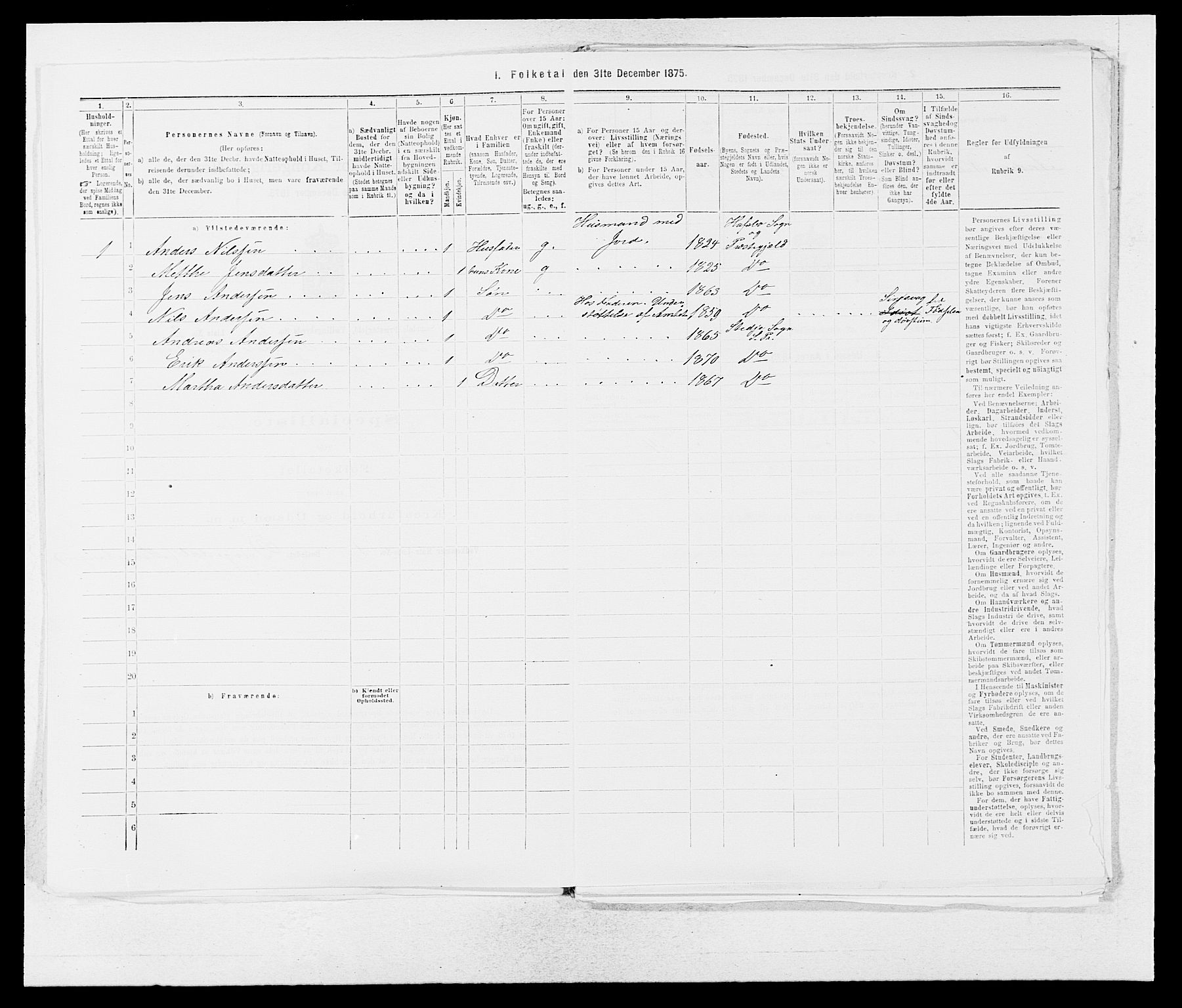 SAB, Folketelling 1875 for 1420P Sogndal prestegjeld, 1875, s. 209