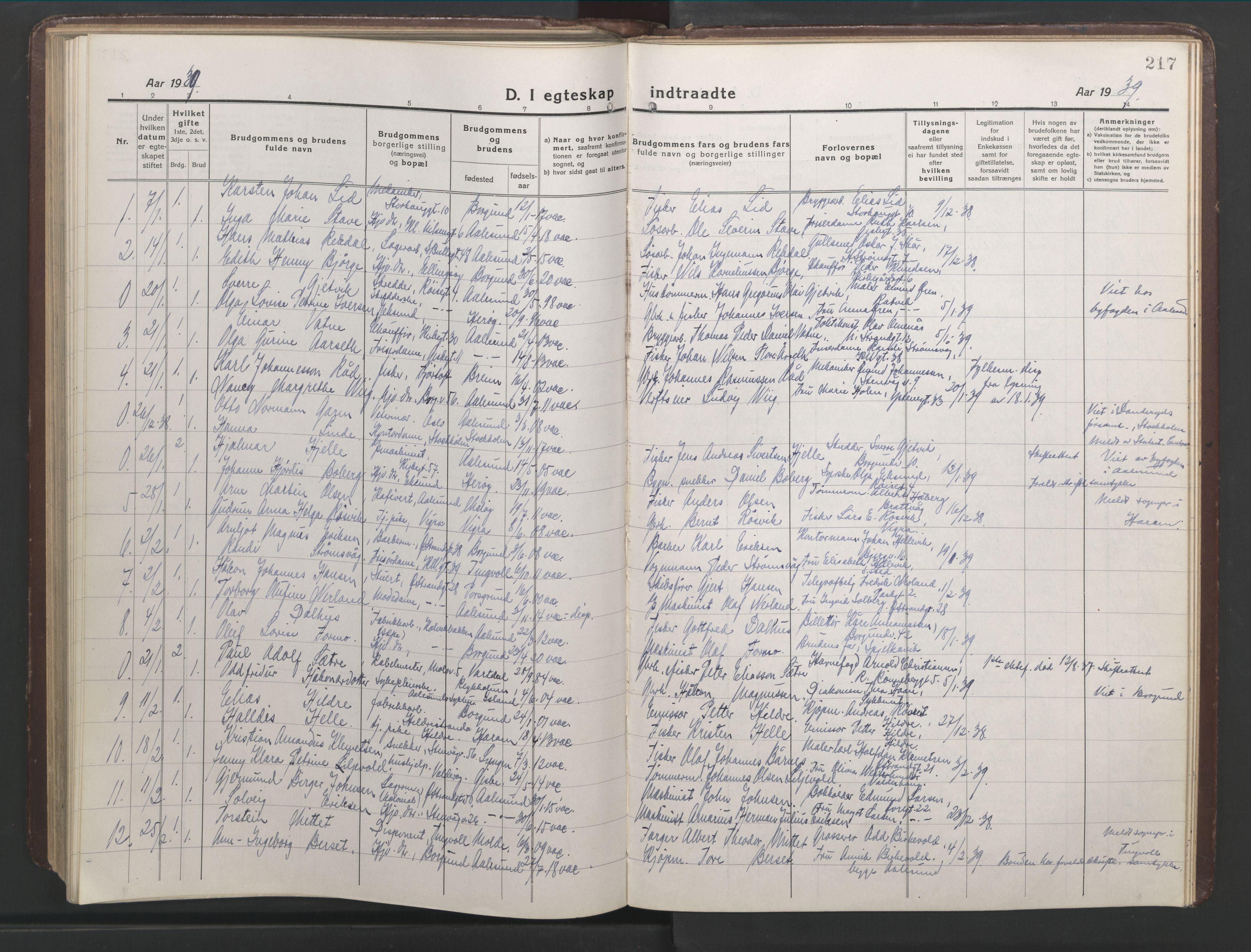 Ministerialprotokoller, klokkerbøker og fødselsregistre - Møre og Romsdal, AV/SAT-A-1454/529/L0473: Klokkerbok nr. 529C10, 1918-1941, s. 217