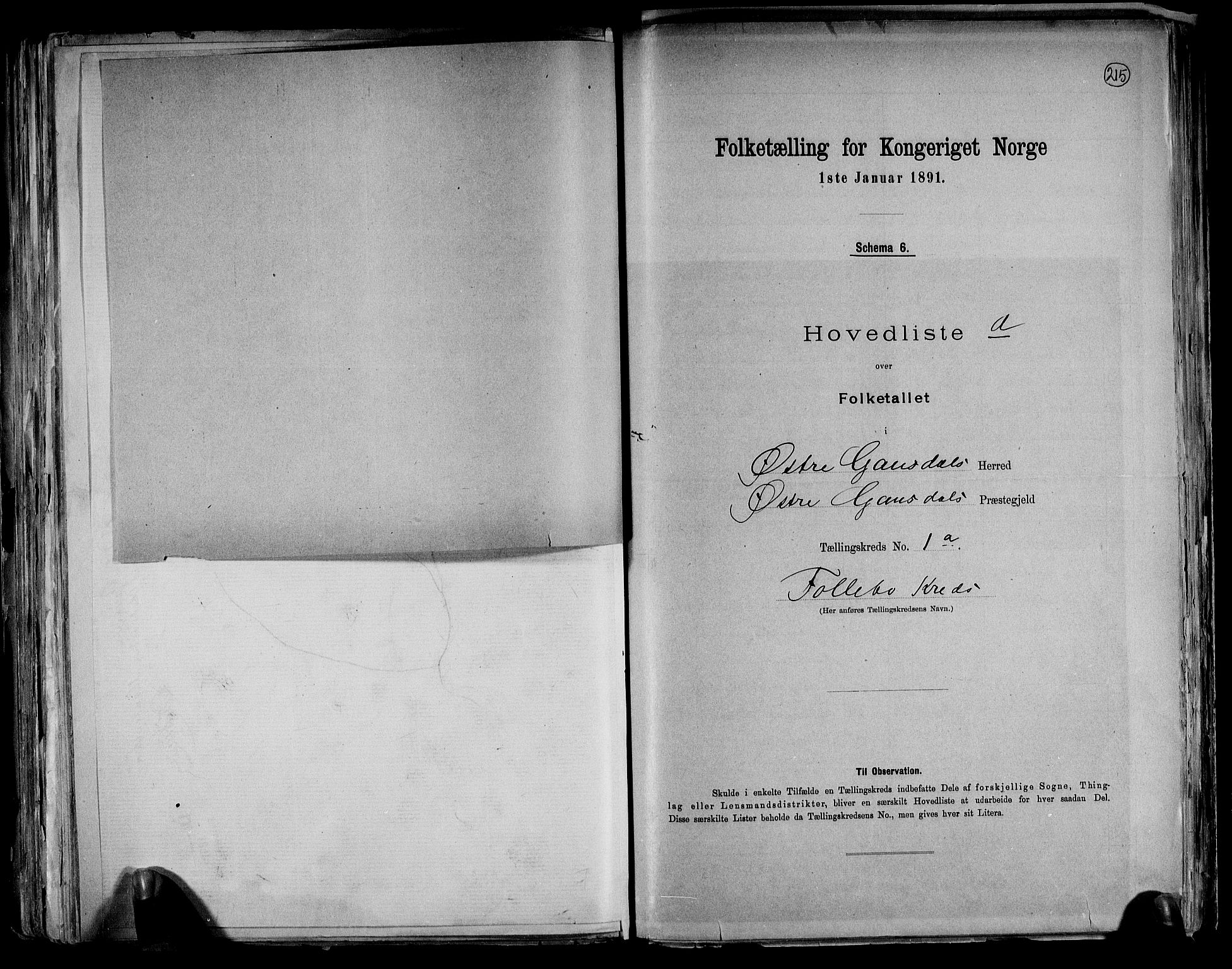 RA, Folketelling 1891 for 0522 Østre Gausdal herred, 1891, s. 6