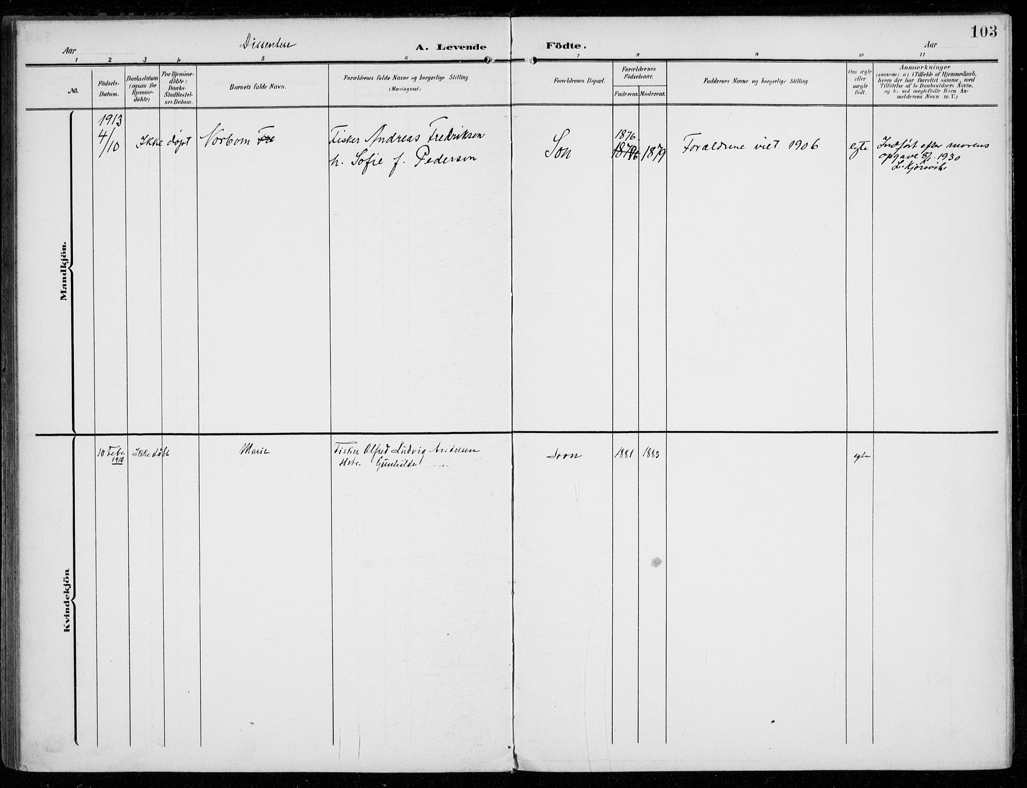 Vestby prestekontor Kirkebøker, AV/SAO-A-10893/F/Fc/L0002: Ministerialbok nr. III 2, 1906-1940, s. 103