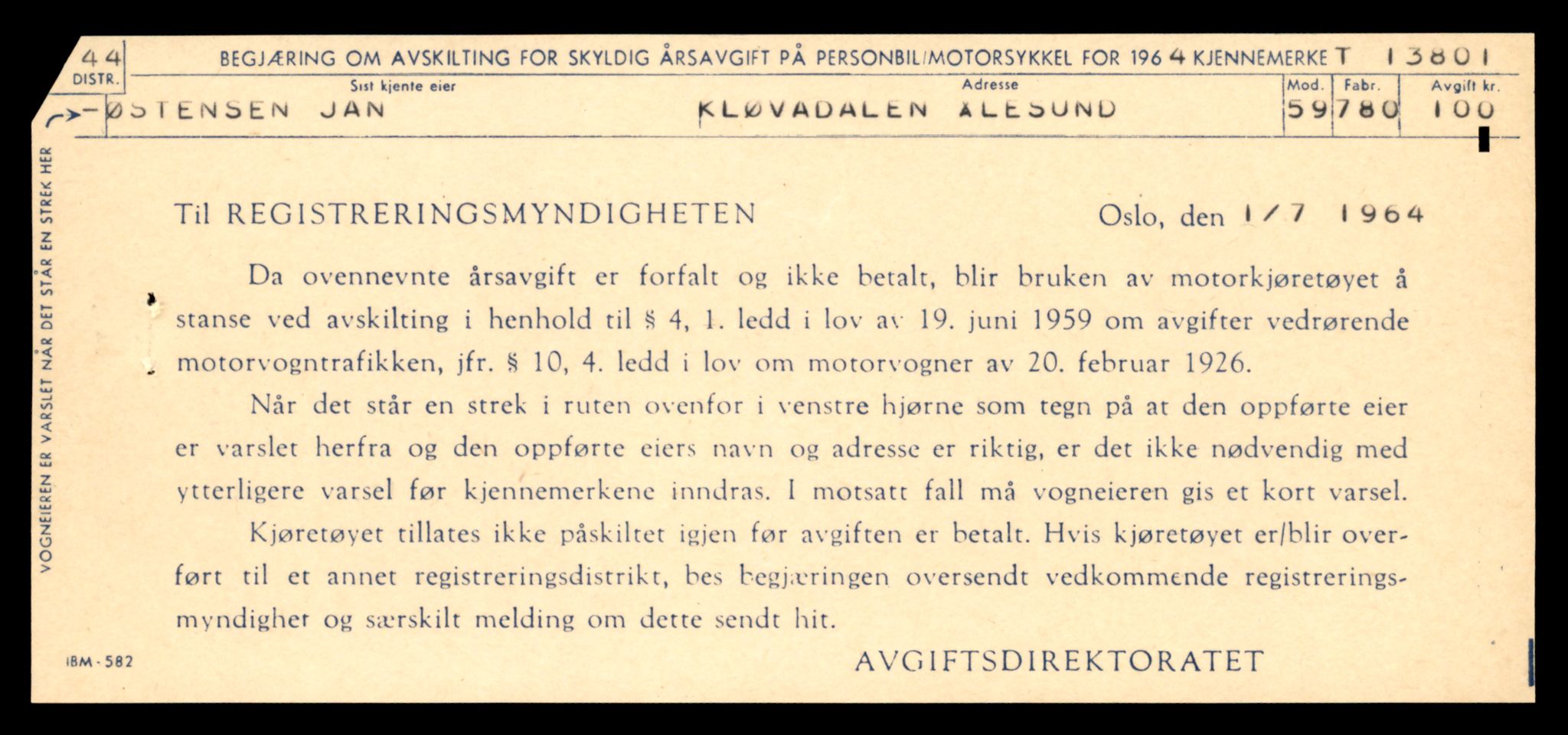 Møre og Romsdal vegkontor - Ålesund trafikkstasjon, AV/SAT-A-4099/F/Fe/L0041: Registreringskort for kjøretøy T 13710 - T 13905, 1927-1998, s. 1627