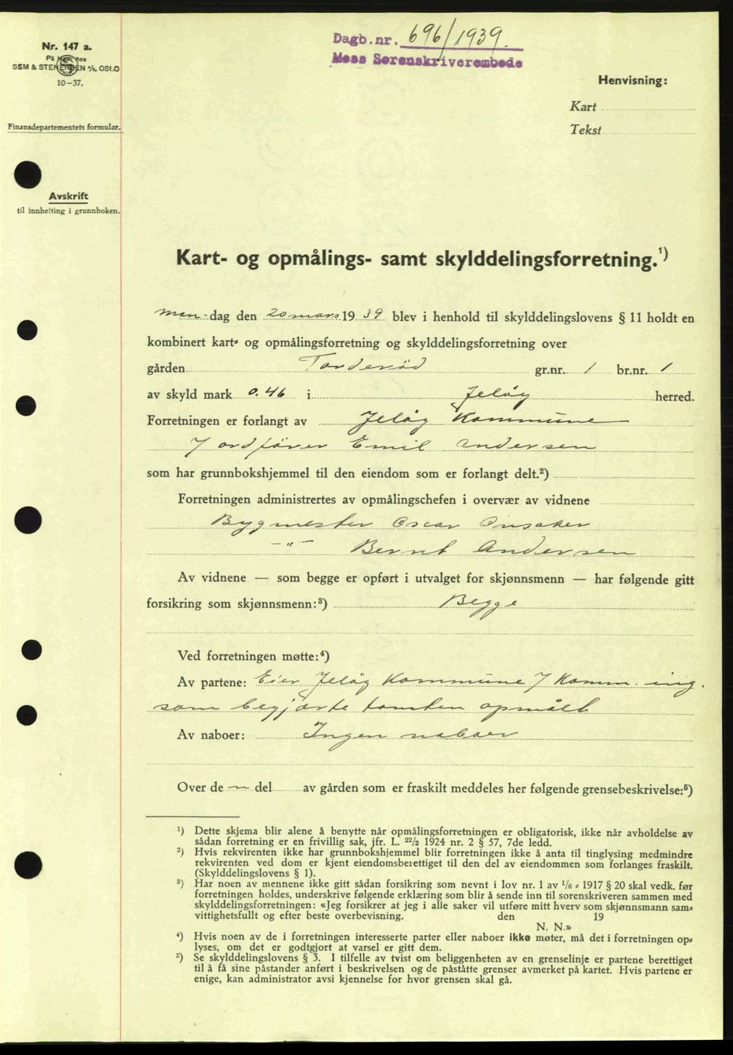 Moss sorenskriveri, SAO/A-10168: Pantebok nr. A5, 1938-1939, Dagboknr: 696/1939