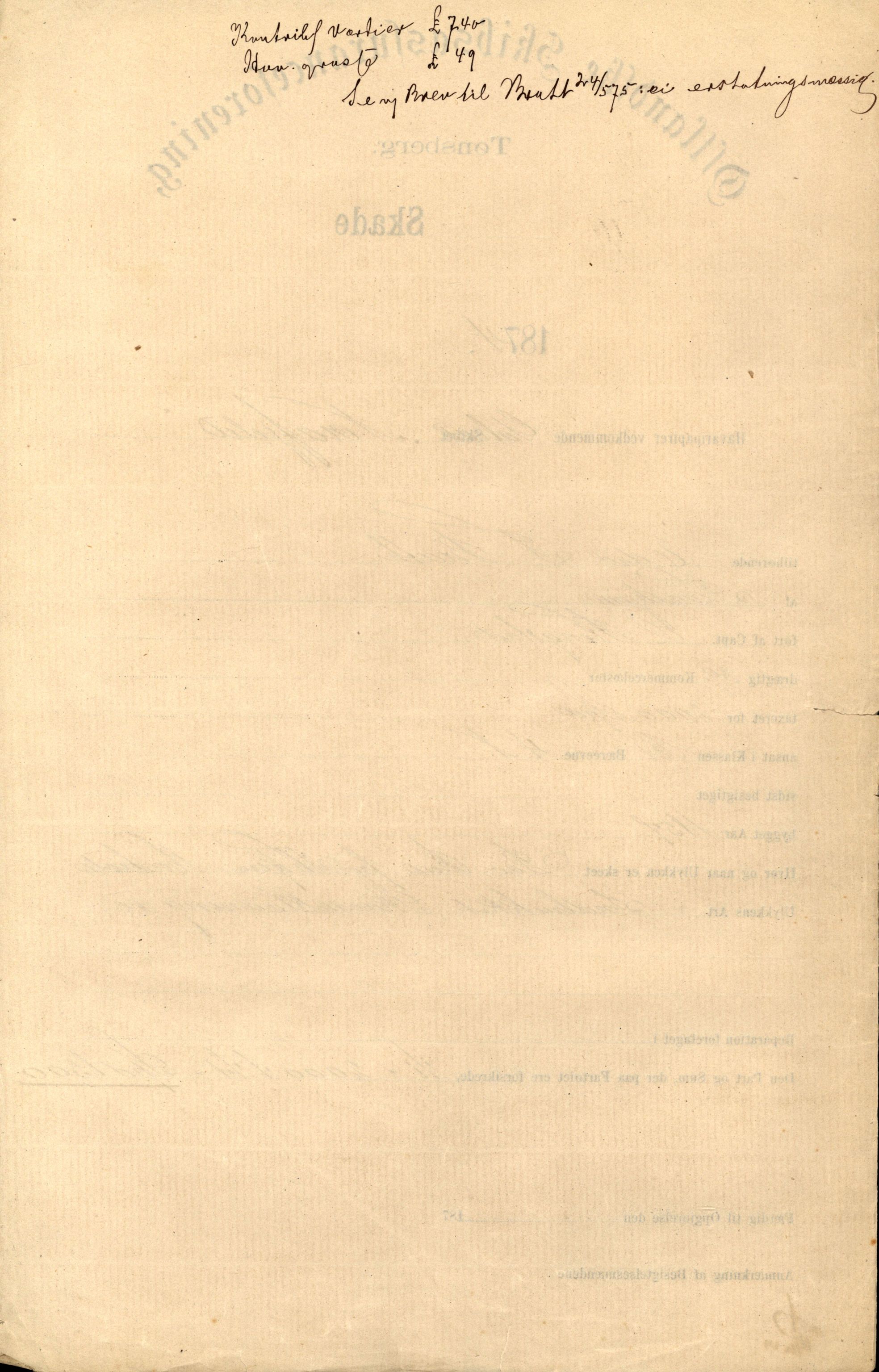 Pa 63 - Østlandske skibsassuranceforening, VEMU/A-1079/G/Ga/L0006/0004: Havaridokumenter / Nordafjeld, 1874