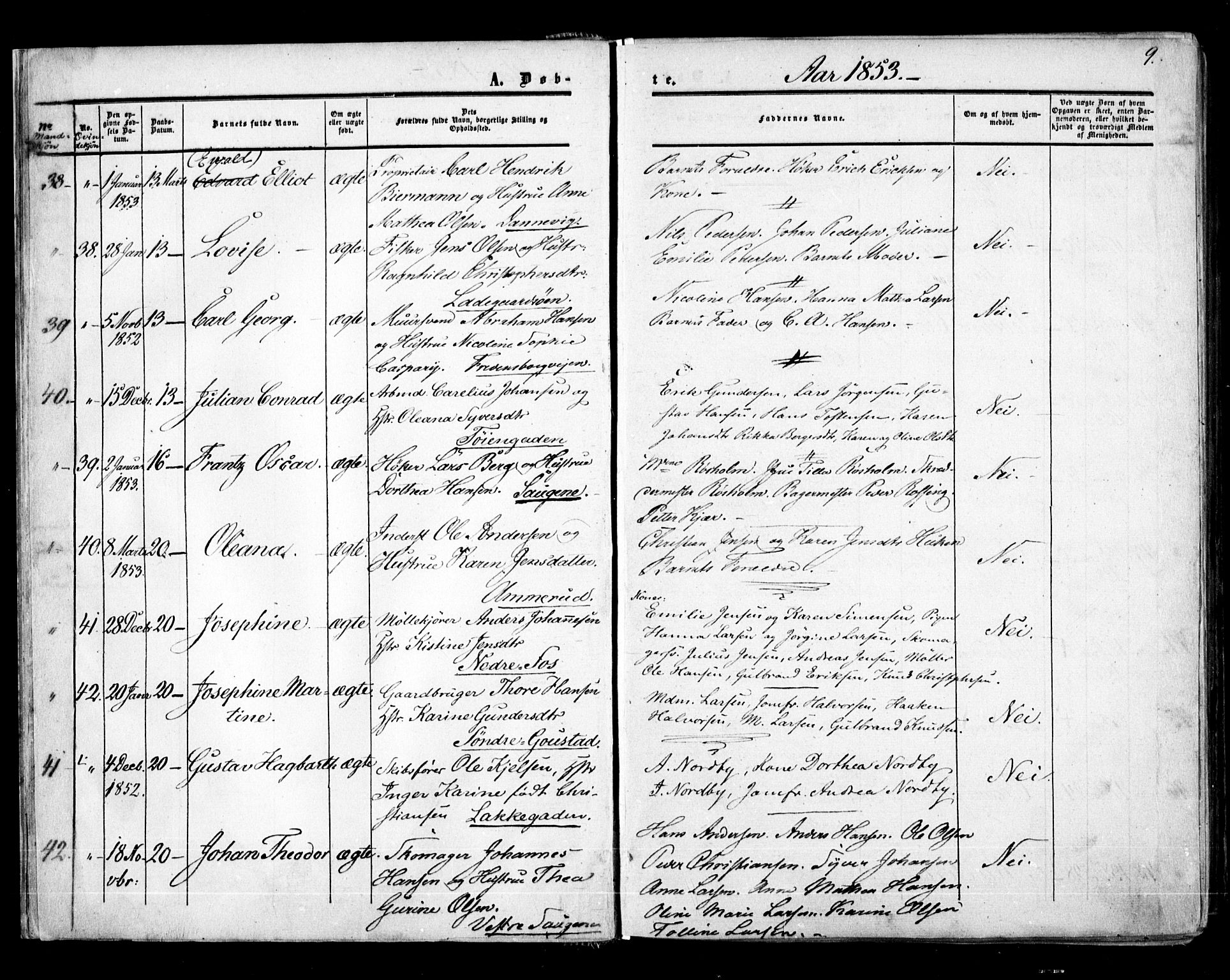 Aker prestekontor kirkebøker, AV/SAO-A-10861/F/L0020: Ministerialbok nr. 20, 1853-1857, s. 9