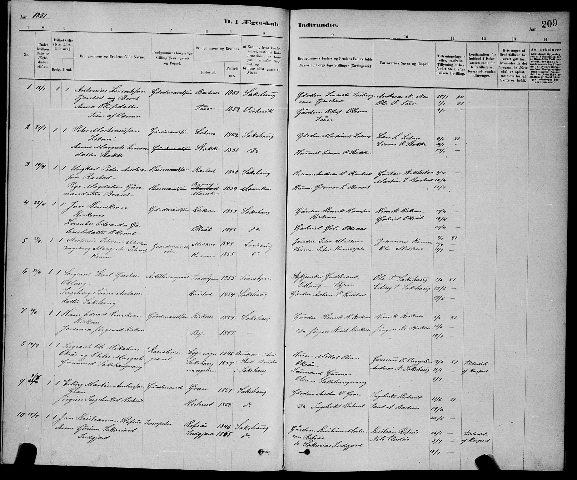 Ministerialprotokoller, klokkerbøker og fødselsregistre - Nord-Trøndelag, SAT/A-1458/730/L0301: Klokkerbok nr. 730C04, 1880-1897, s. 209